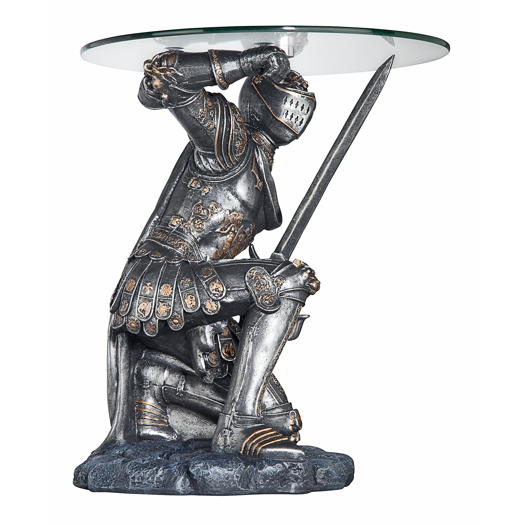 Toscano - Battle-Worthy Gothic Knight Sculptural Table in Pewter, Designer Resin