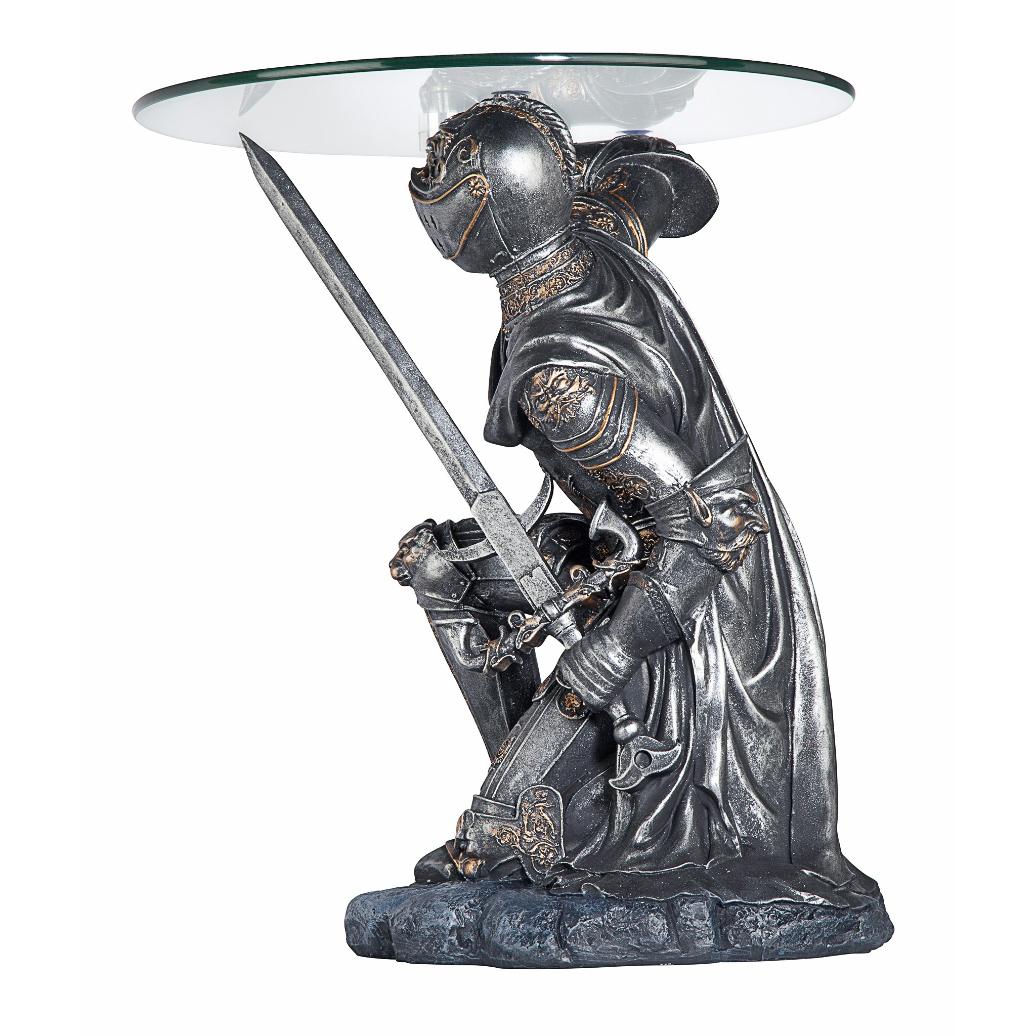 Toscano - Battle-Worthy Gothic Knight Sculptural Table in Pewter, Designer Resin