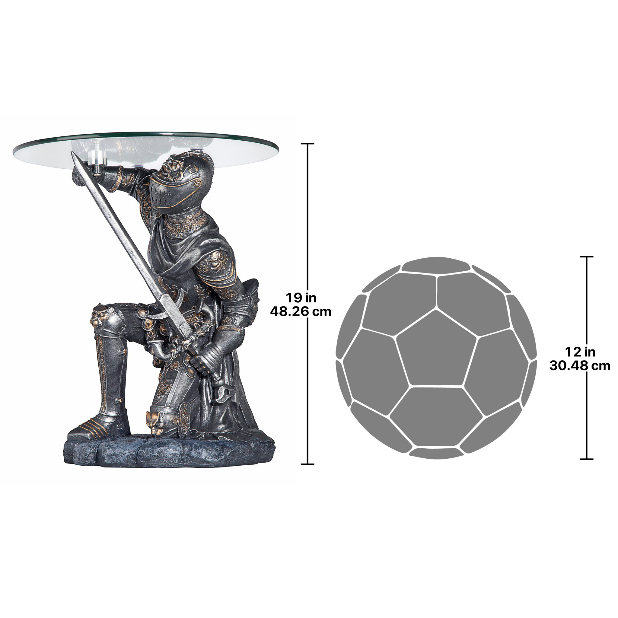 Toscano - Battle-Worthy Gothic Knight Sculptural Table in Pewter, Designer Resin