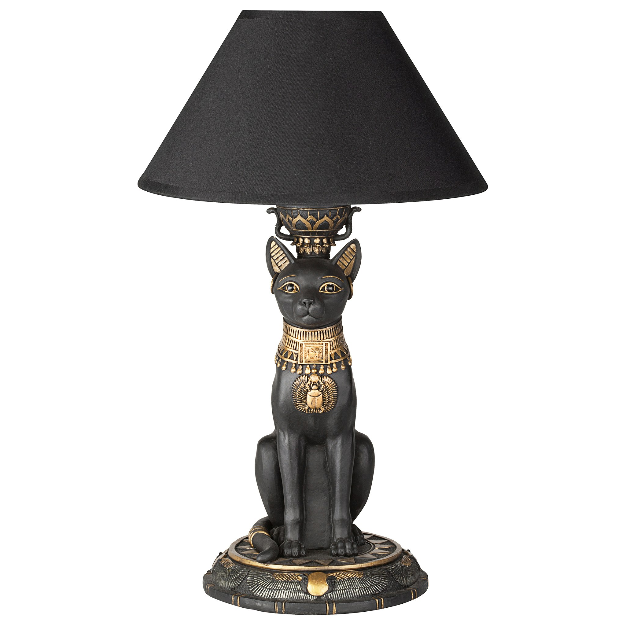 Toscano - Royal Cat Goddess Bastet Sculptural Table Lamp in Black/Gold, Designer Resin