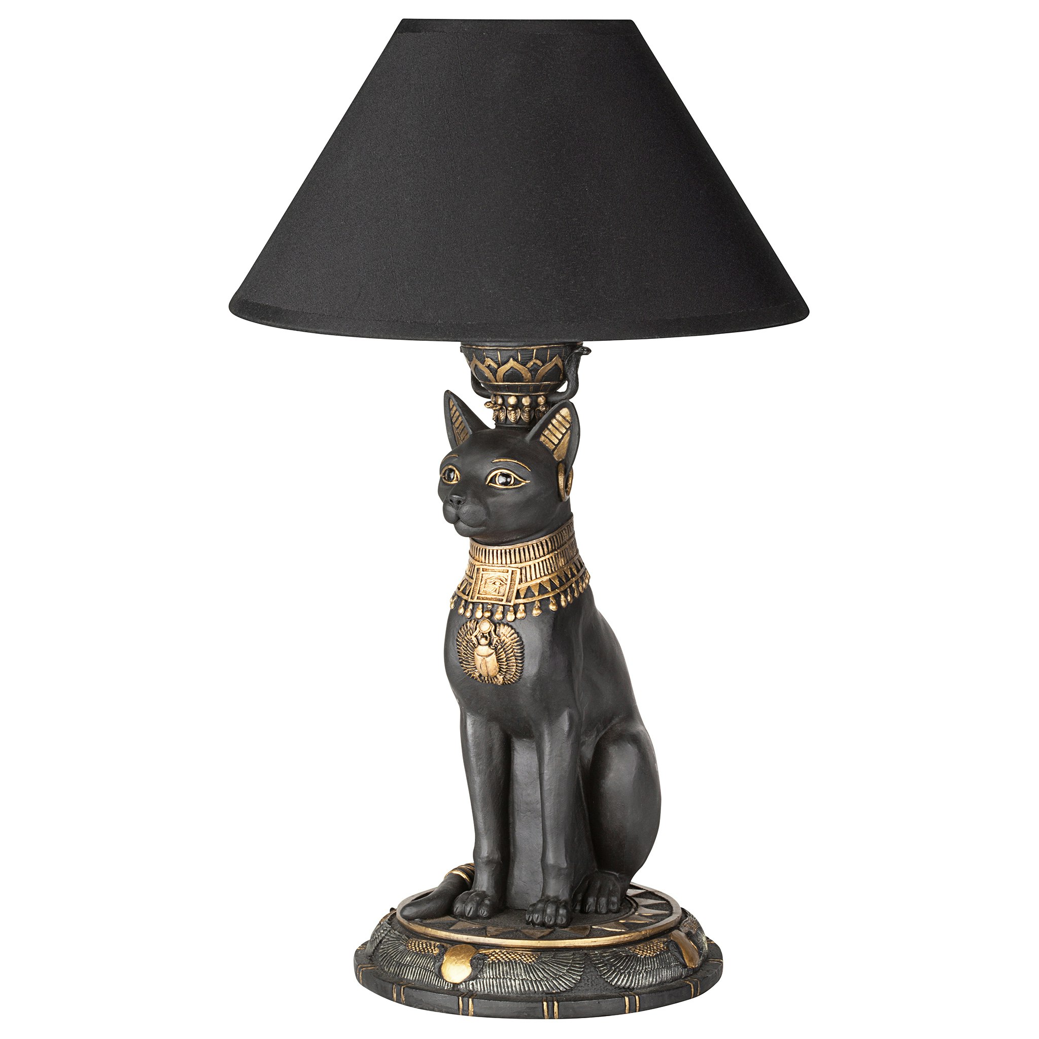 Toscano - Royal Cat Goddess Bastet Sculptural Table Lamp in Black/Gold, Designer Resin