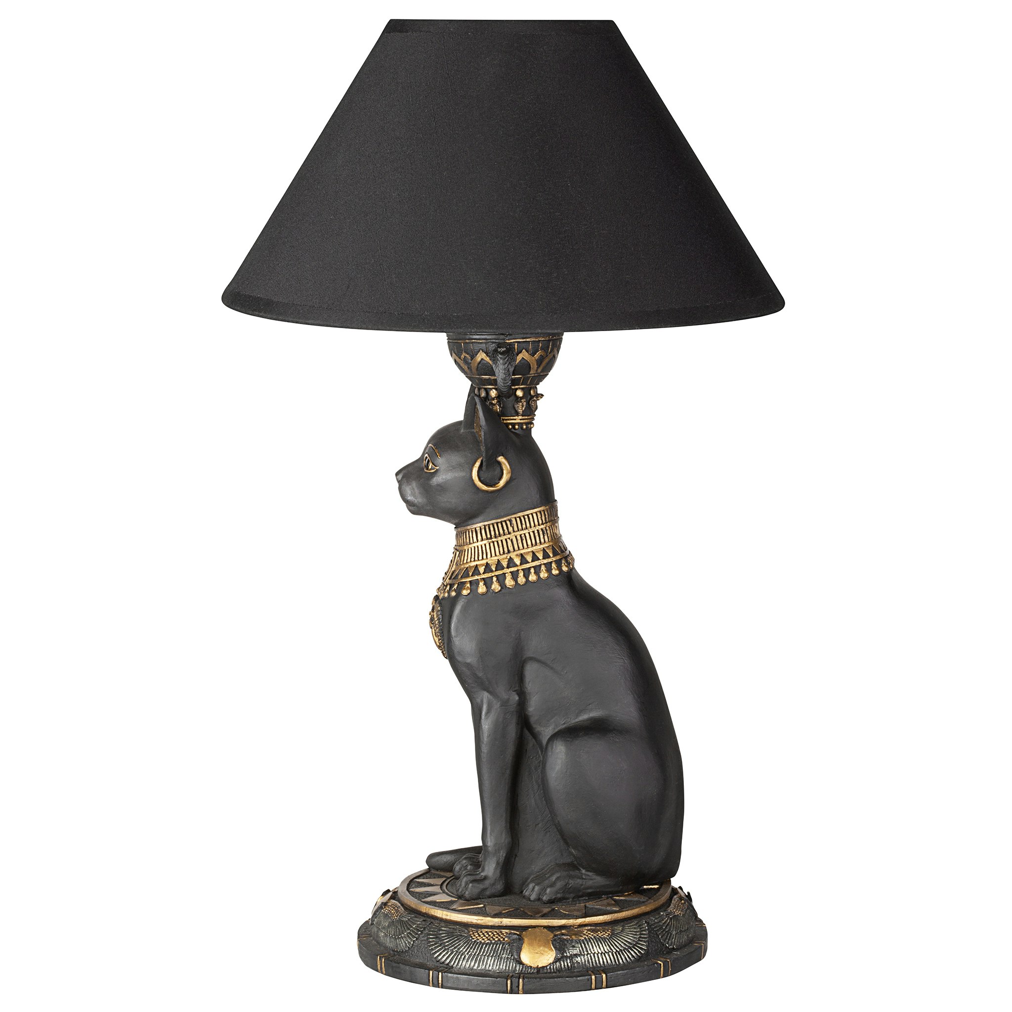 Toscano - Royal Cat Goddess Bastet Sculptural Table Lamp in Black/Gold, Designer Resin