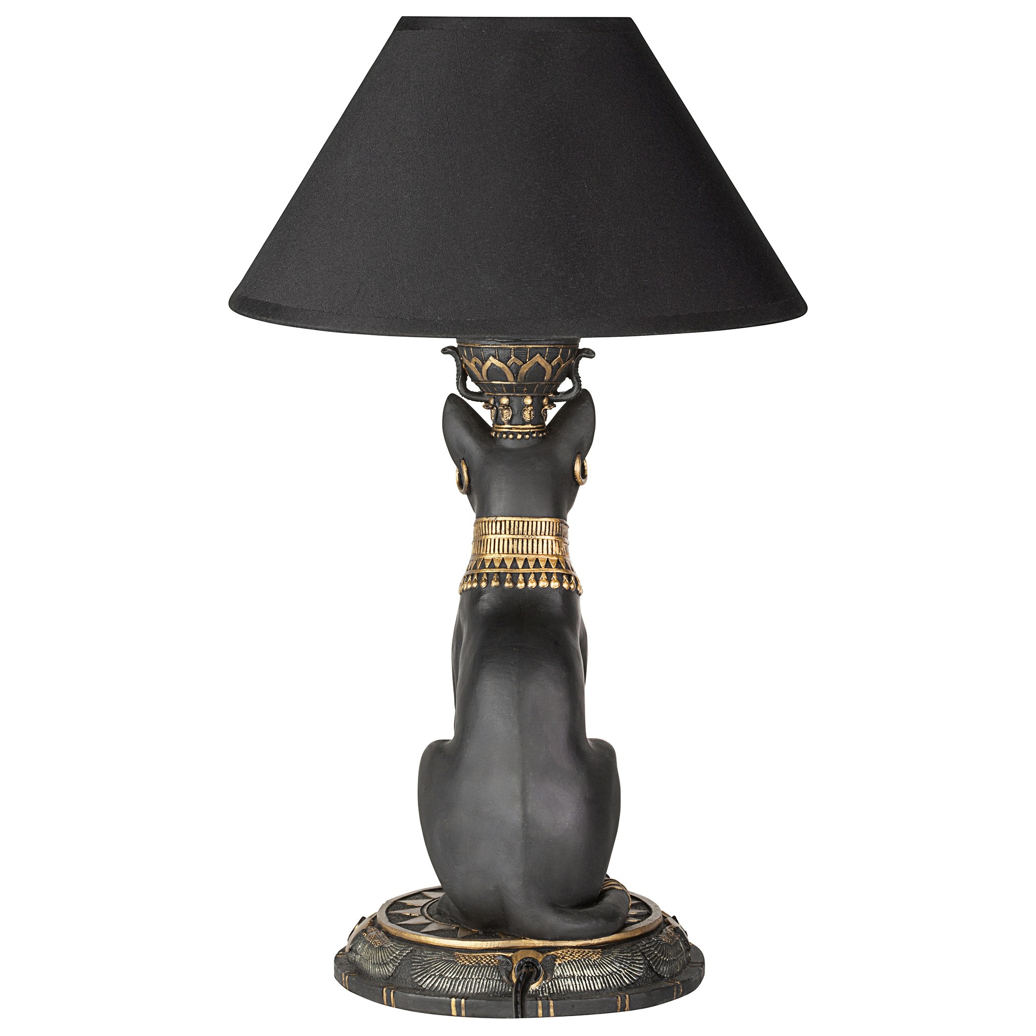 Toscano - Royal Cat Goddess Bastet Sculptural Table Lamp in Black/Gold, Designer Resin