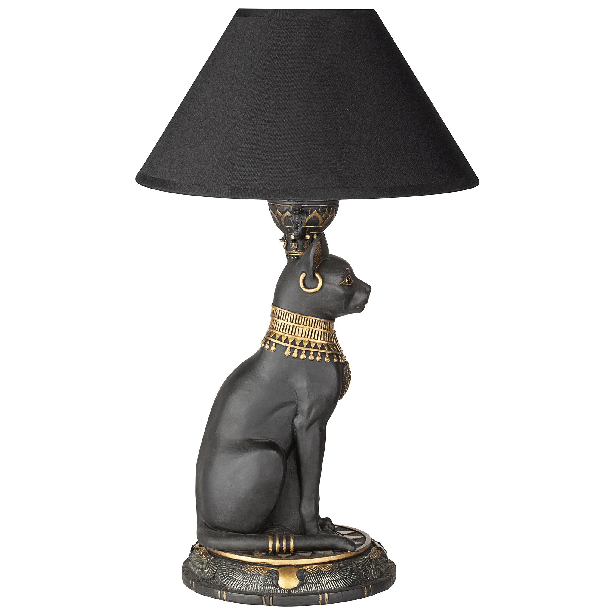 Toscano - Royal Cat Goddess Bastet Sculptural Table Lamp in Black/Gold, Designer Resin