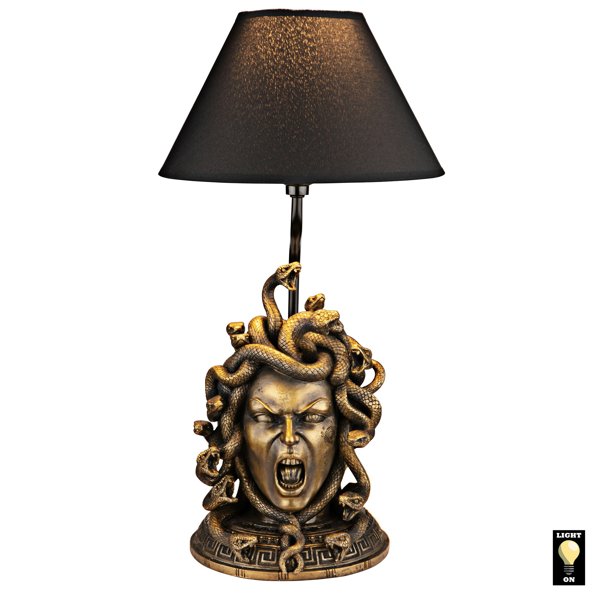 Toscano - Medusa the Greek Snake-Haired Gorgon Sculptural Table Lamp in Gold, Designer Resin