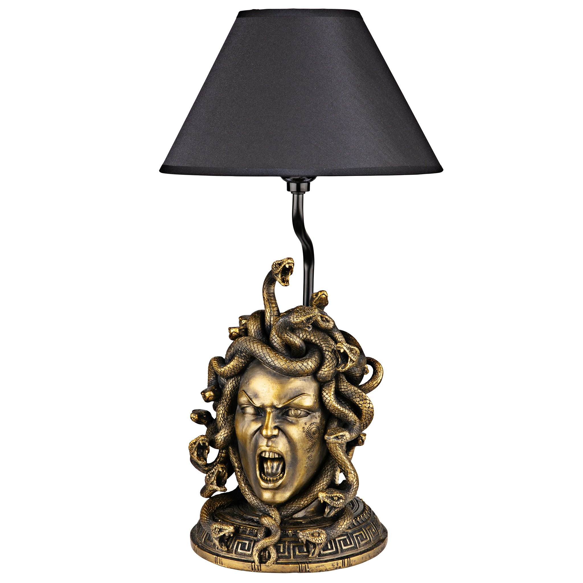 Toscano - Medusa the Greek Snake-Haired Gorgon Sculptural Table Lamp in Gold, Designer Resin