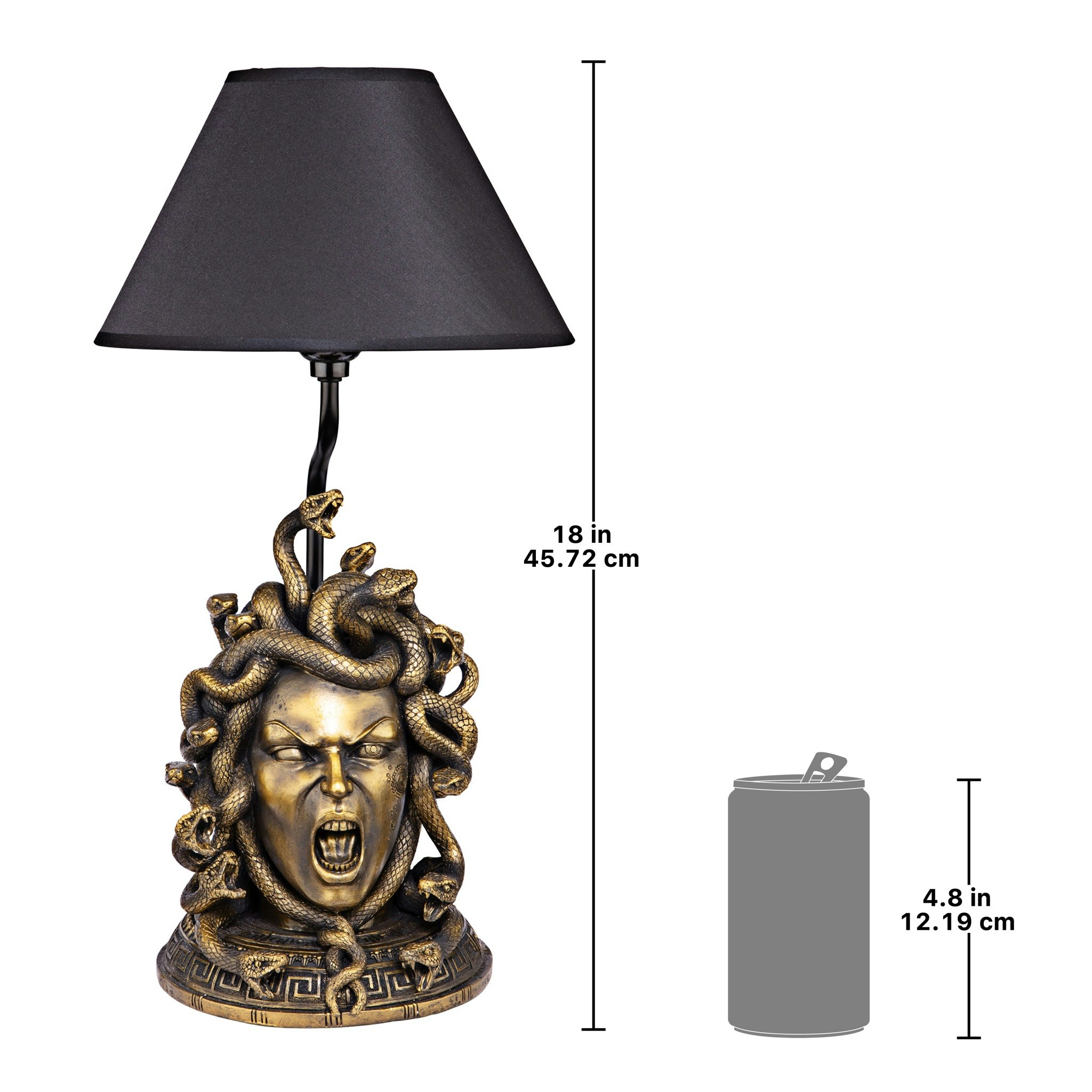 Toscano - Medusa the Greek Snake-Haired Gorgon Sculptural Table Lamp in Gold, Designer Resin