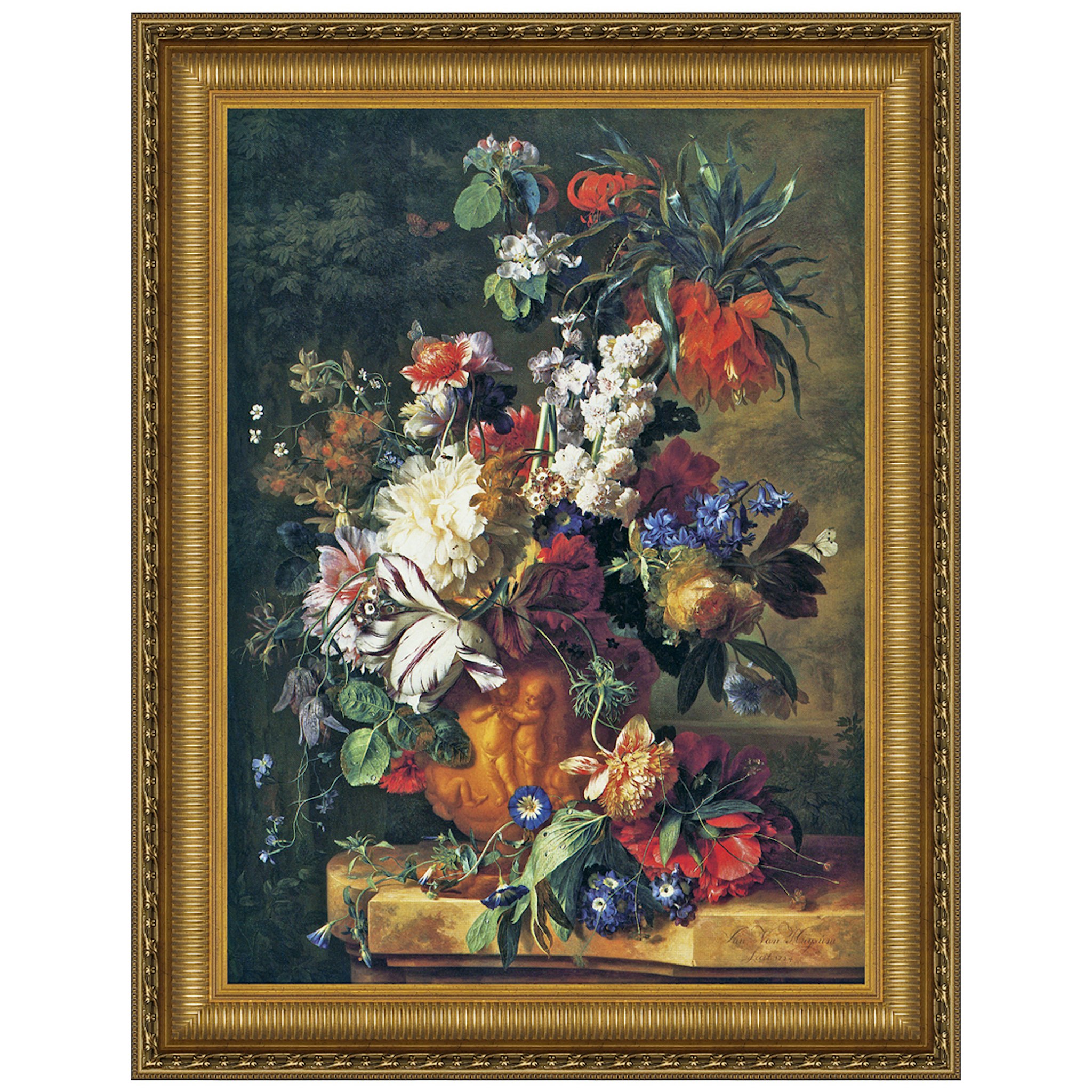 Toscano - Bouquet of Flowers in an Urn Framed Canvas Replica Painting