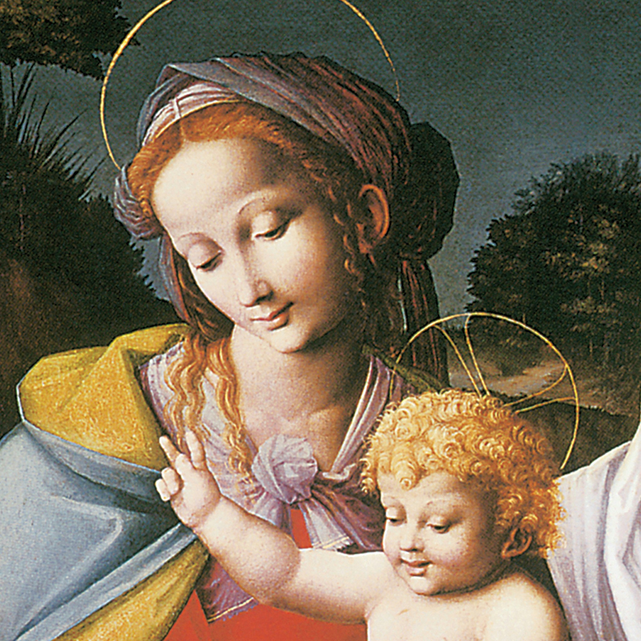 Toscano Virgin and Child with Saints Elizabeth and John Framed Canvas Replica Painting - Medium