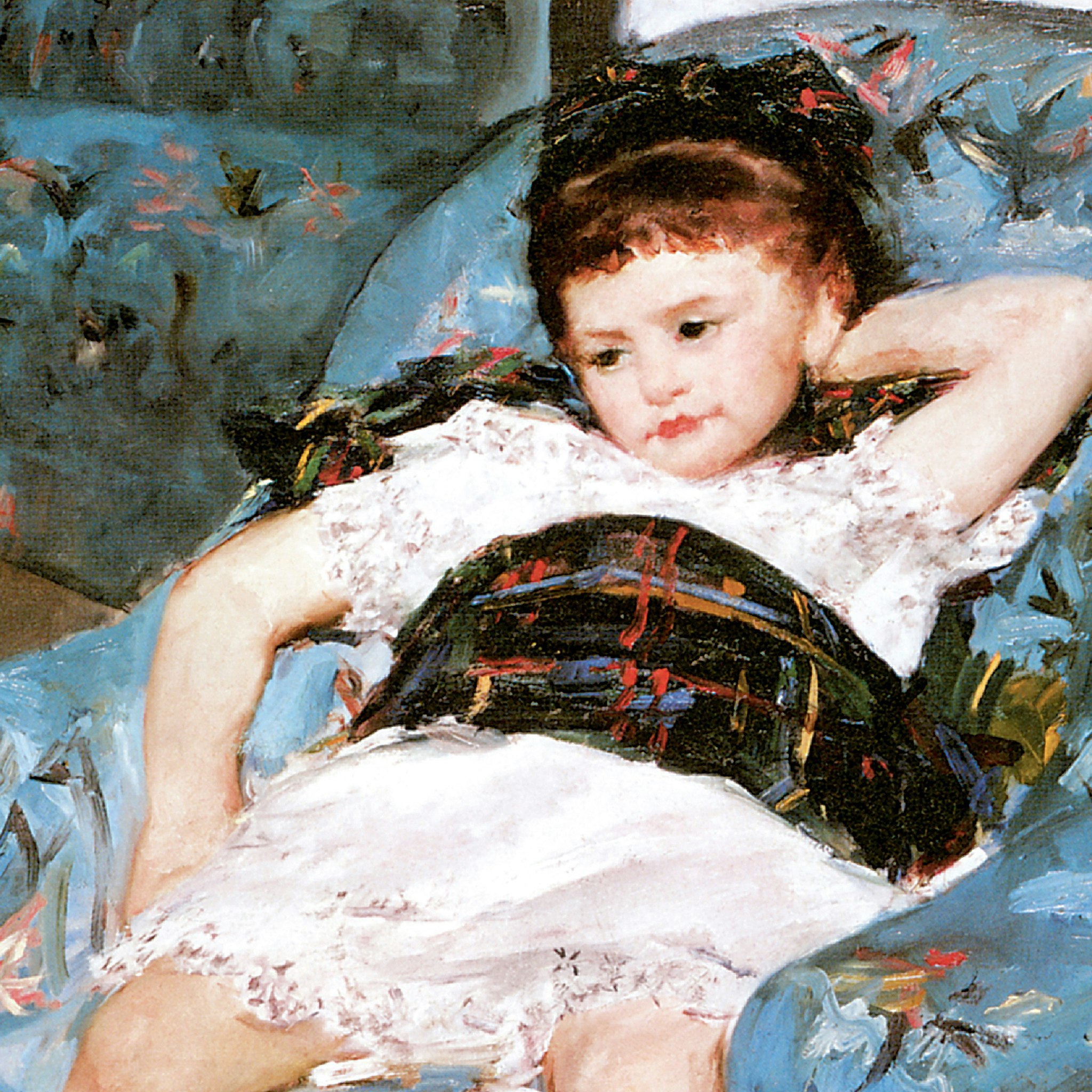 Toscano - Little Girl in a Blue Armchair Framed Canvas Replica Painting