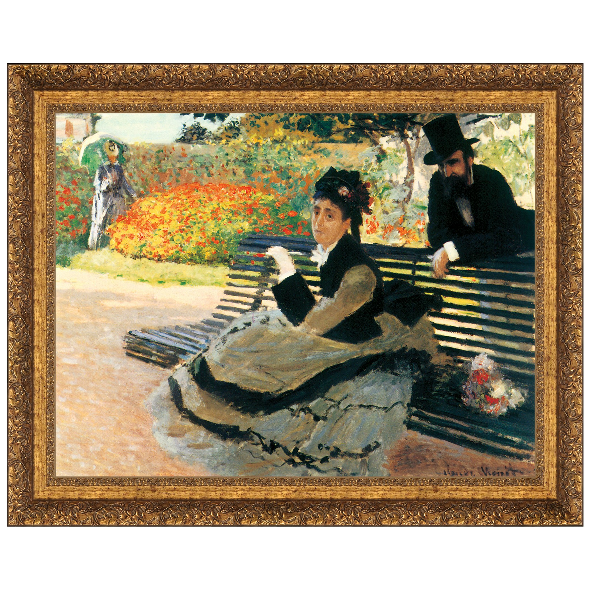 Toscano - Camille Monet on a Garden Bench Framed Canvas Replica Painting