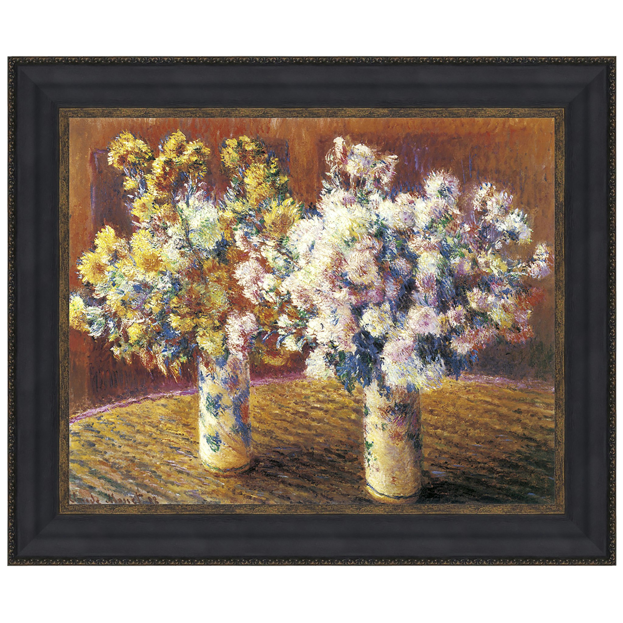 Toscano - Two Vases of Chrysanthemums Framed Canvas Replica Painting