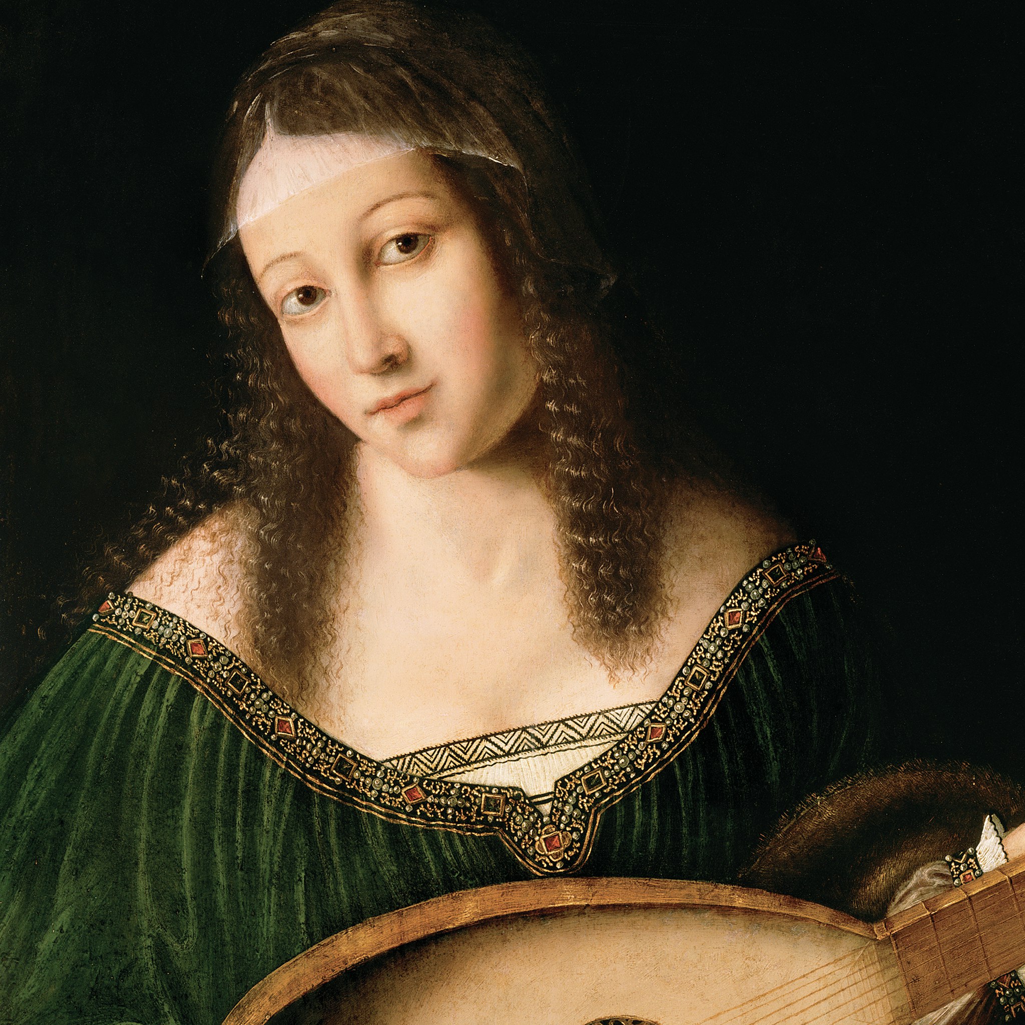 Toscano Lady Playing a Lute Framed Canvas Replica Painting - Small