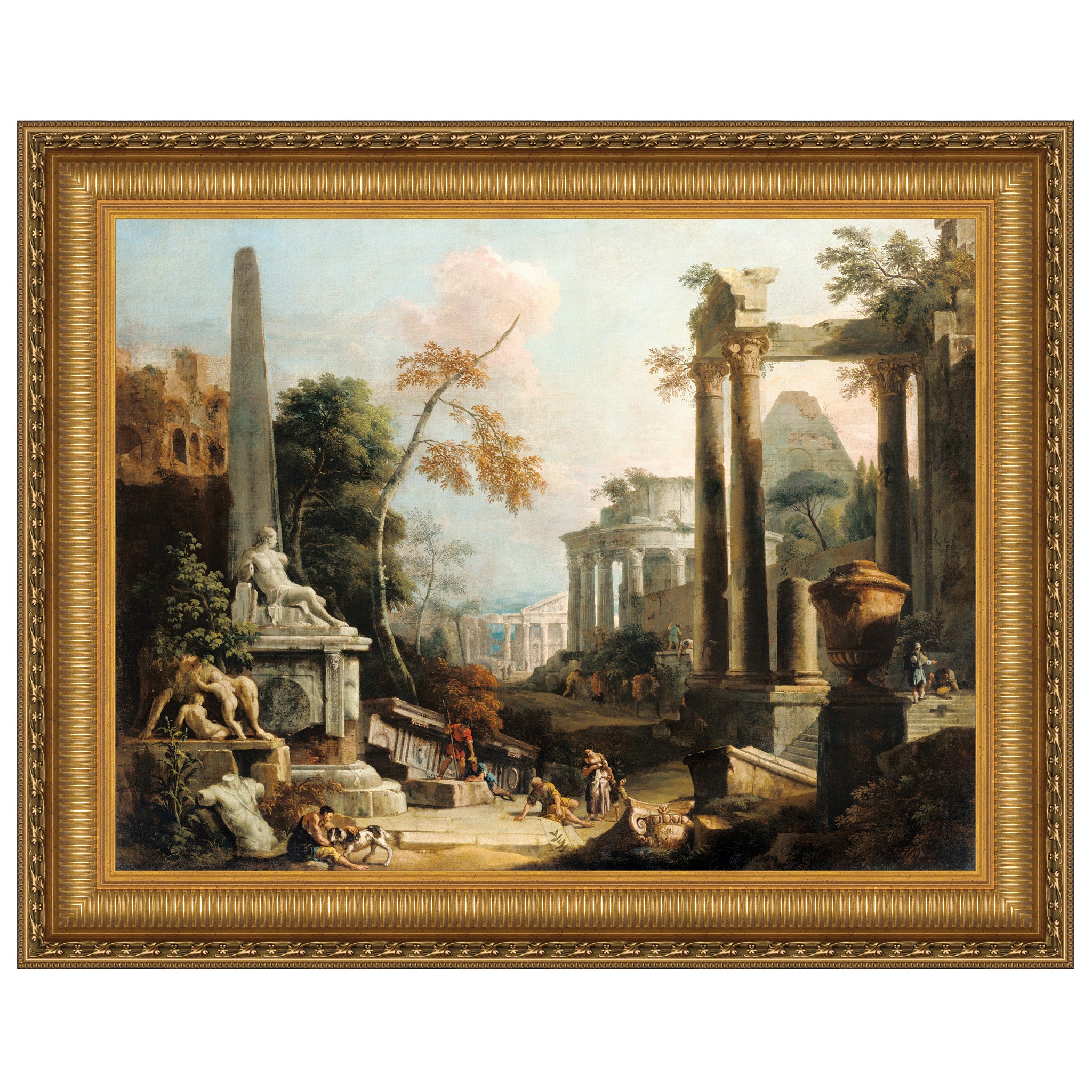 Toscano - Landscape with Classical Ruins and Figures Framed Canvas Replica Painting