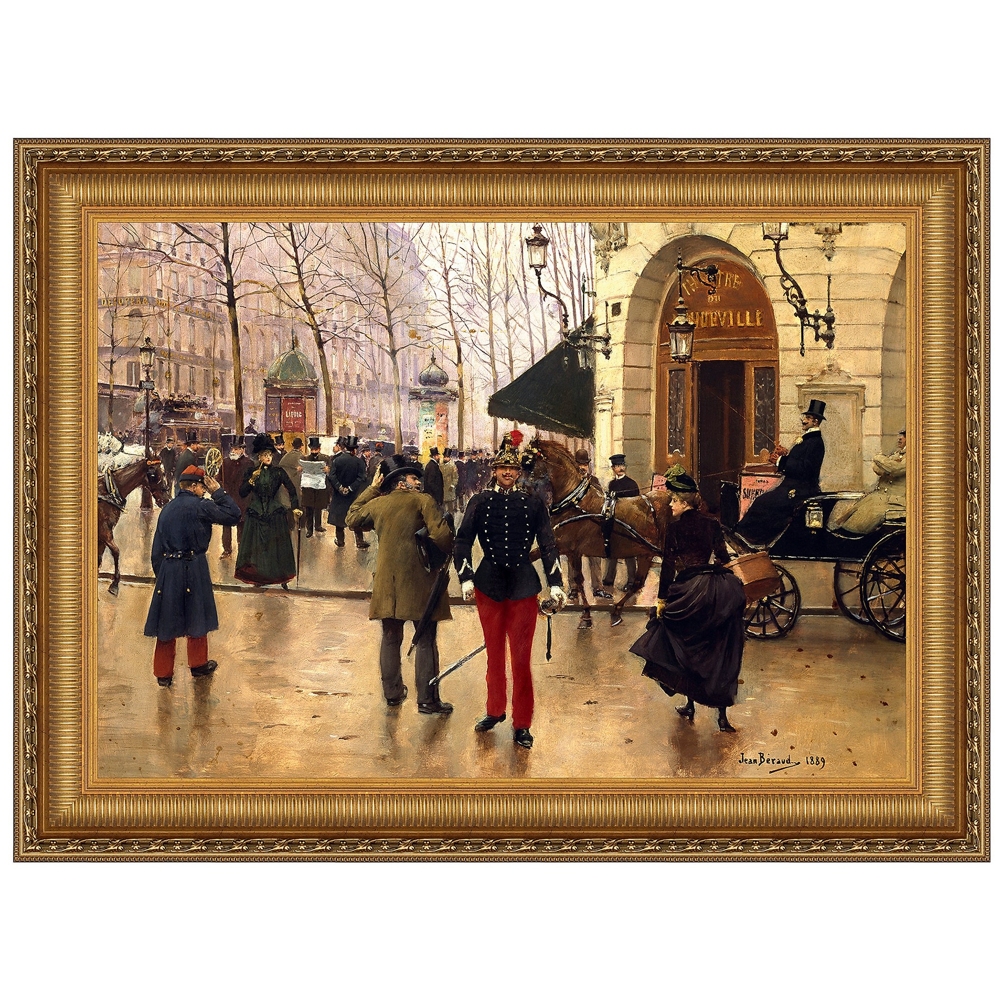 Toscano - Boulevard des Capucines and Vaudeville Theatre in Paris Framed Canvas Replica Painting