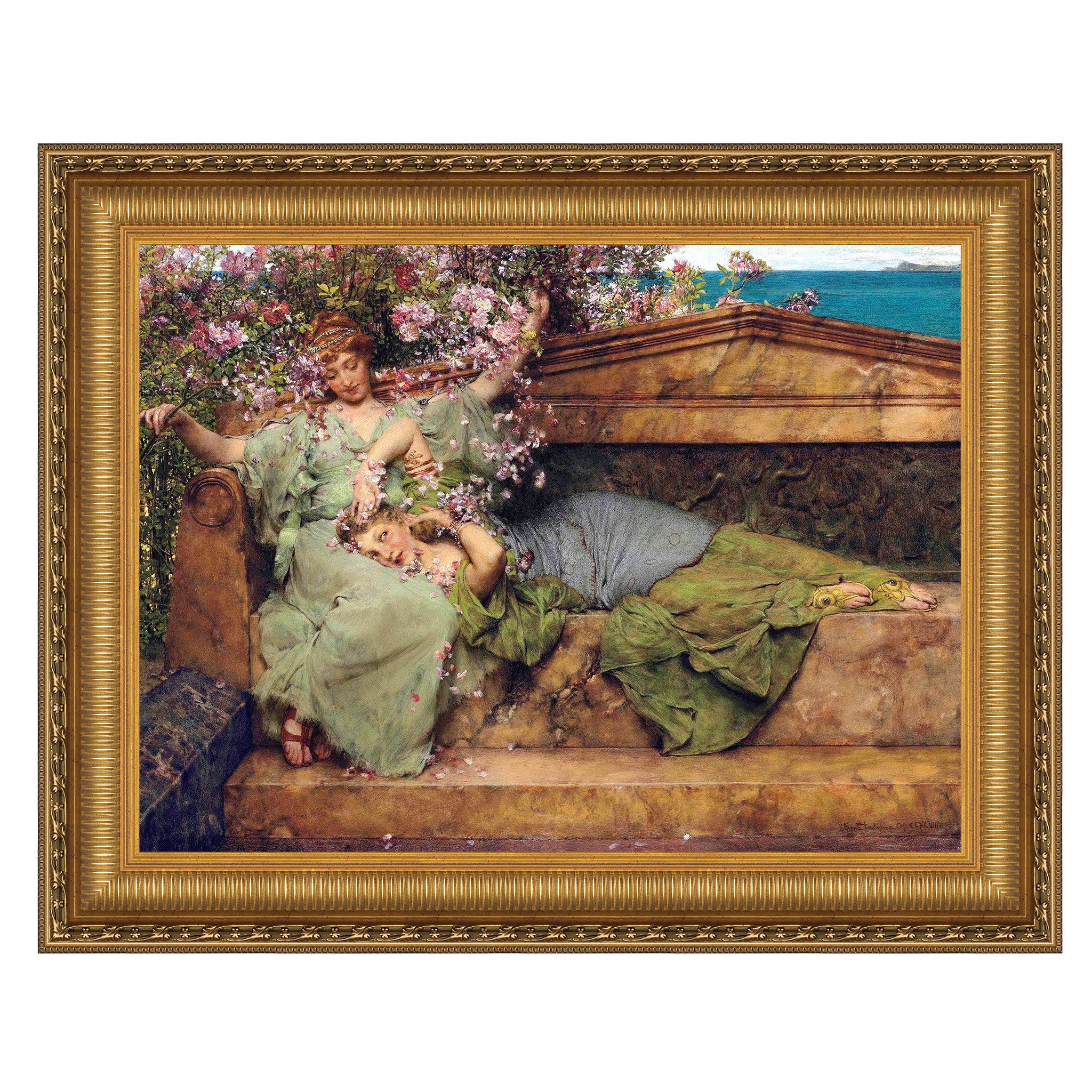 Toscano - In a Rose Garden Framed Canvas Replica Painting