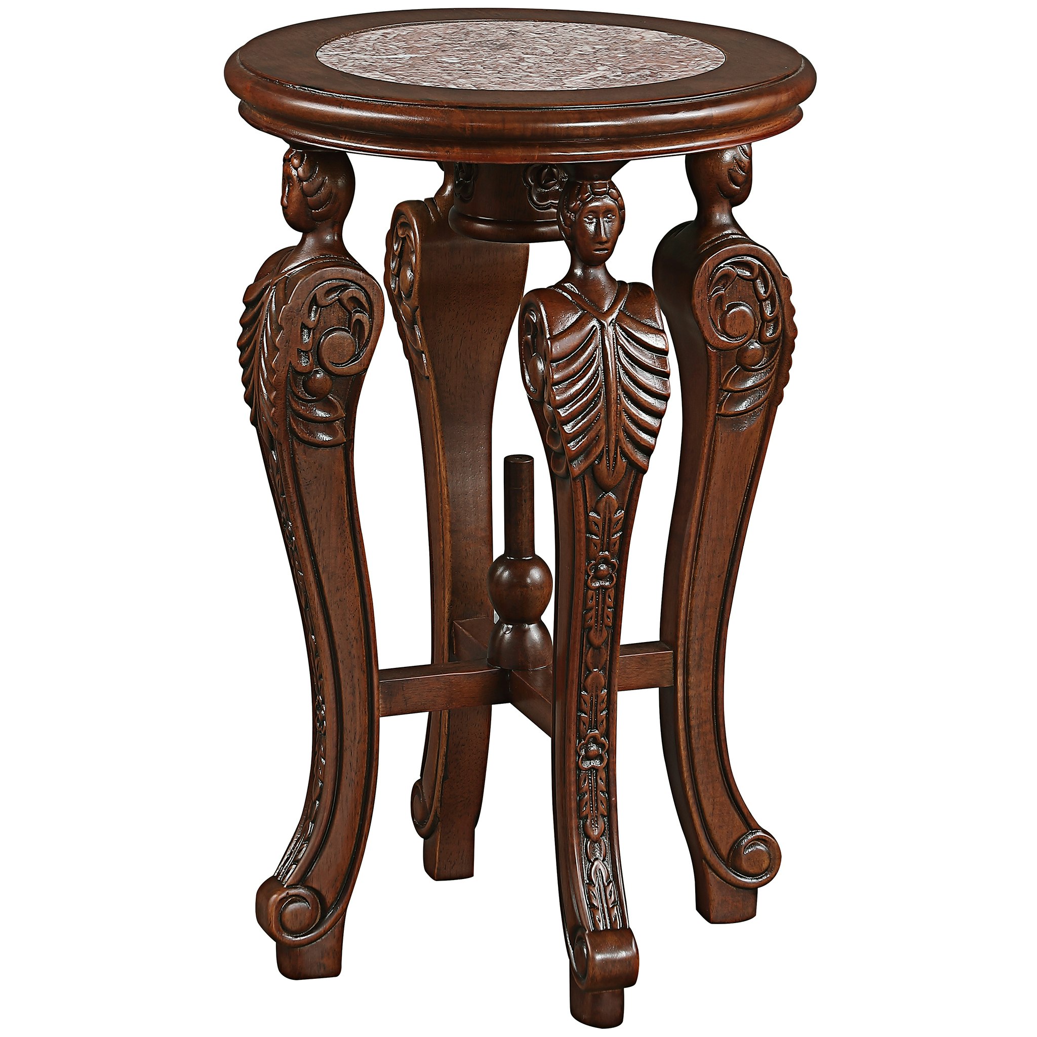 Toscano - Four Caryatids Pedestal Table in Cherry, Marble/Hardwood