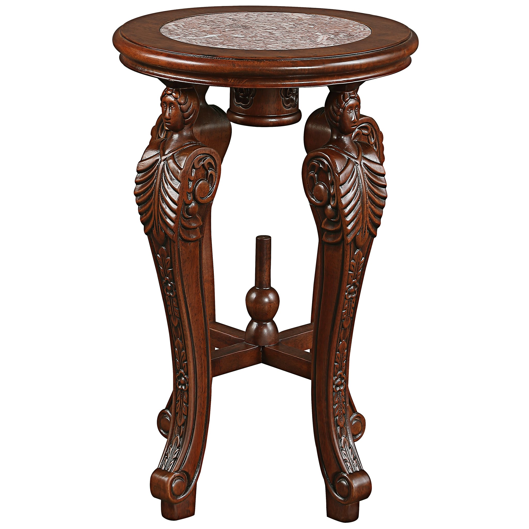 Toscano - Four Caryatids Pedestal Table in Cherry, Marble/Hardwood