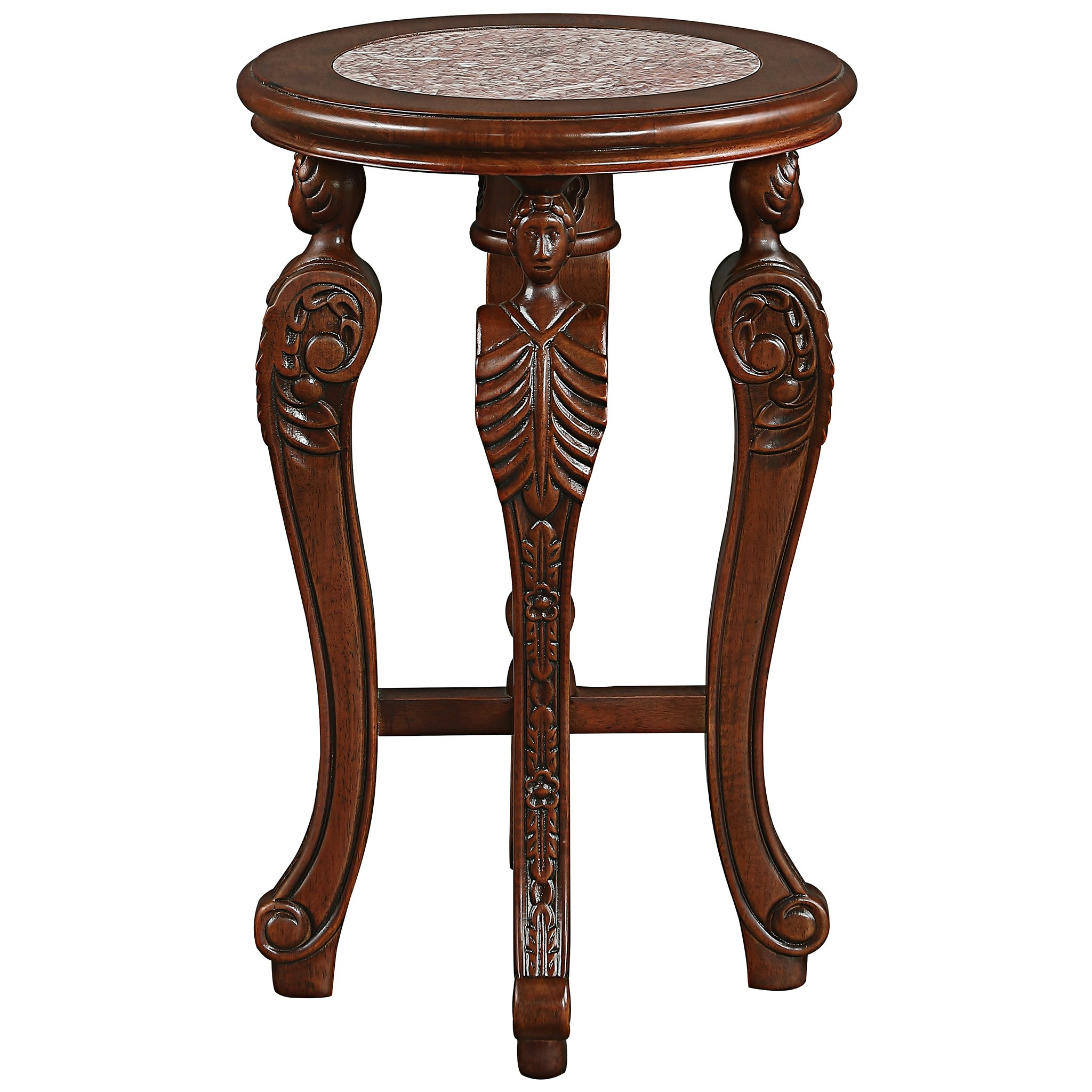 Toscano - Four Caryatids Pedestal Table in Cherry, Marble/Hardwood