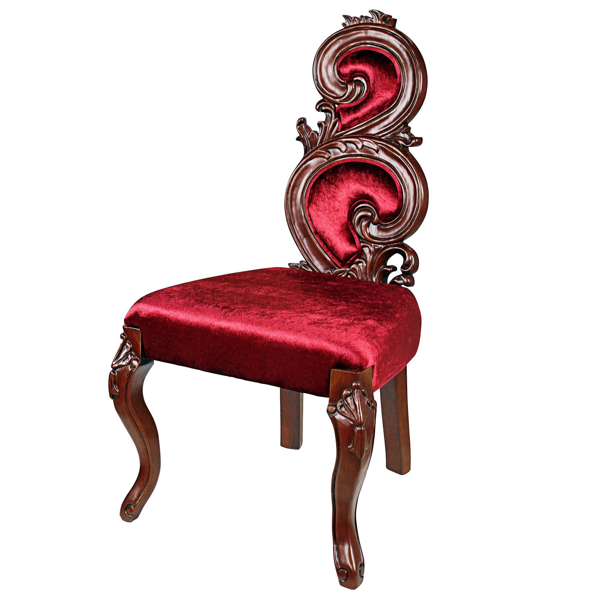 Toscano - Graceful Curve Renaissance Accent Chair in Red, Velvet/Wood