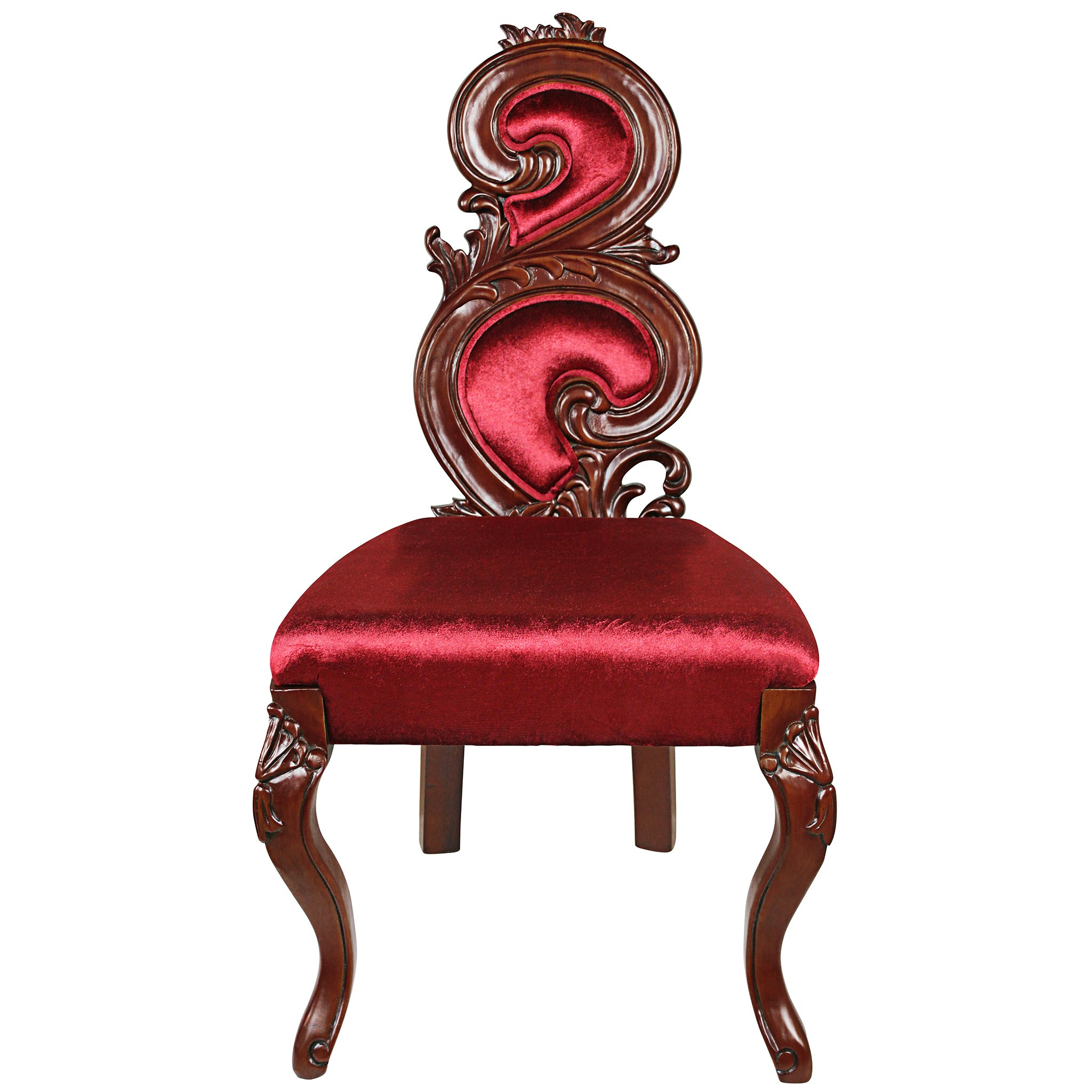 Toscano - Graceful Curve Renaissance Accent Chair in Red, Velvet/Wood