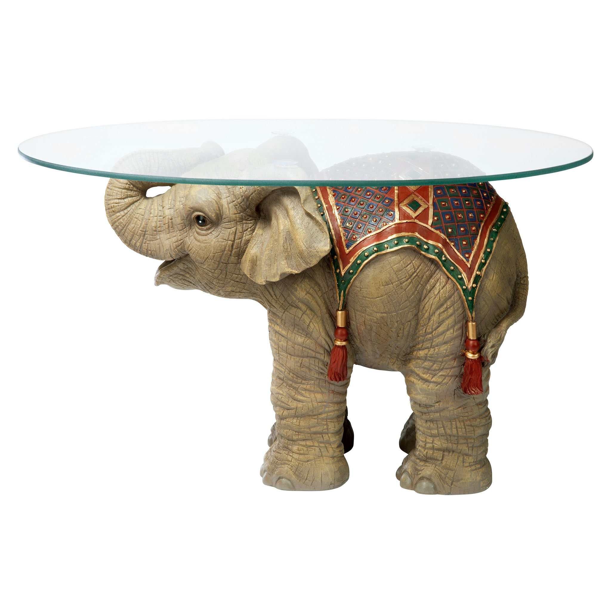 Toscano - Jaipur Elephant Festival Glass-Topped Coffee Table in Designer Resin