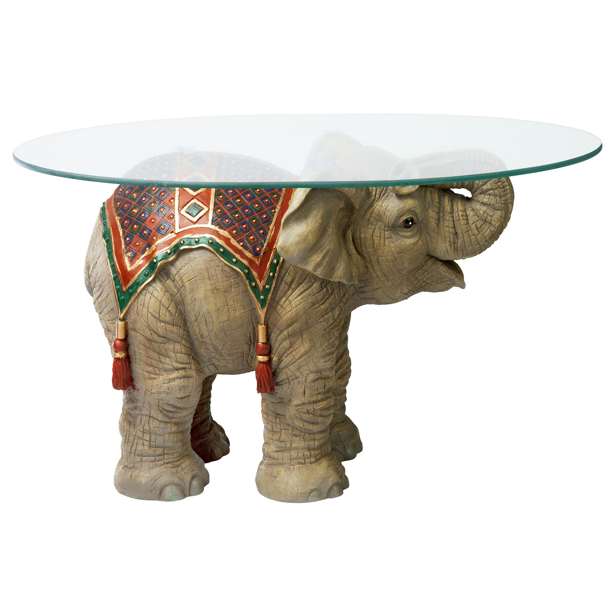 Toscano - Jaipur Elephant Festival Glass-Topped Coffee Table in Designer Resin