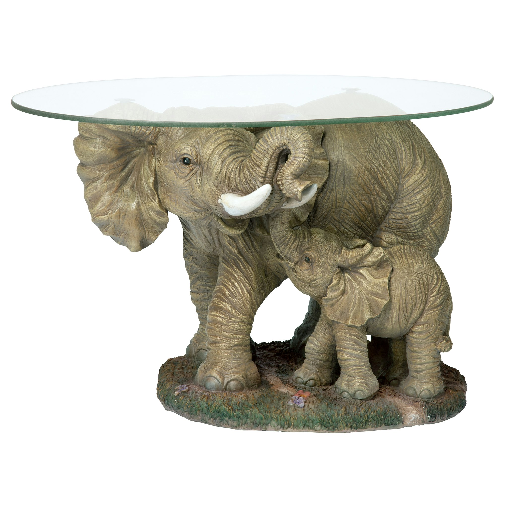 Toscano - Elephant Majesty Glass-Topped Sculptural Coffee Table in Designer Resin