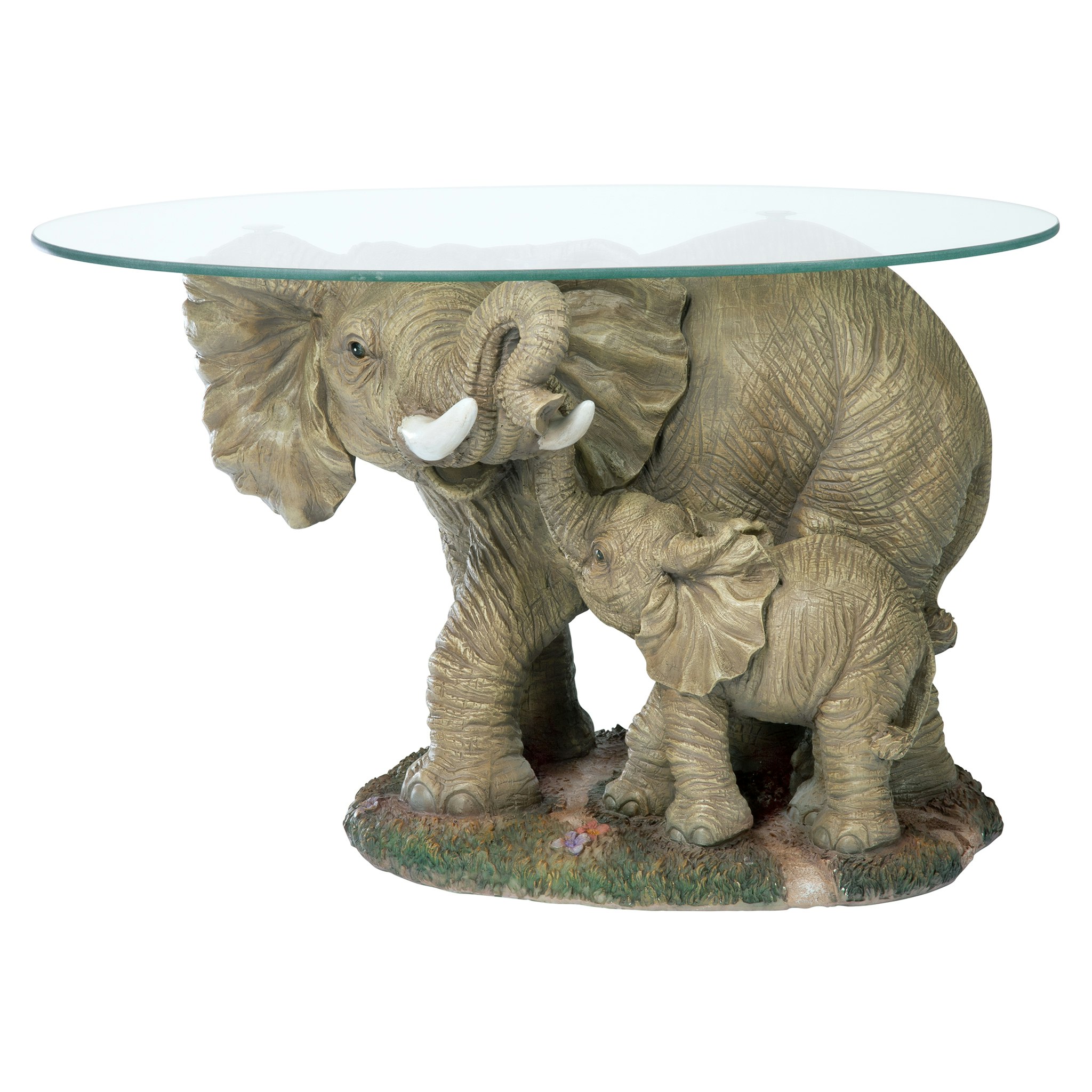 Toscano - Elephant Majesty Glass-Topped Sculptural Coffee Table in Designer Resin