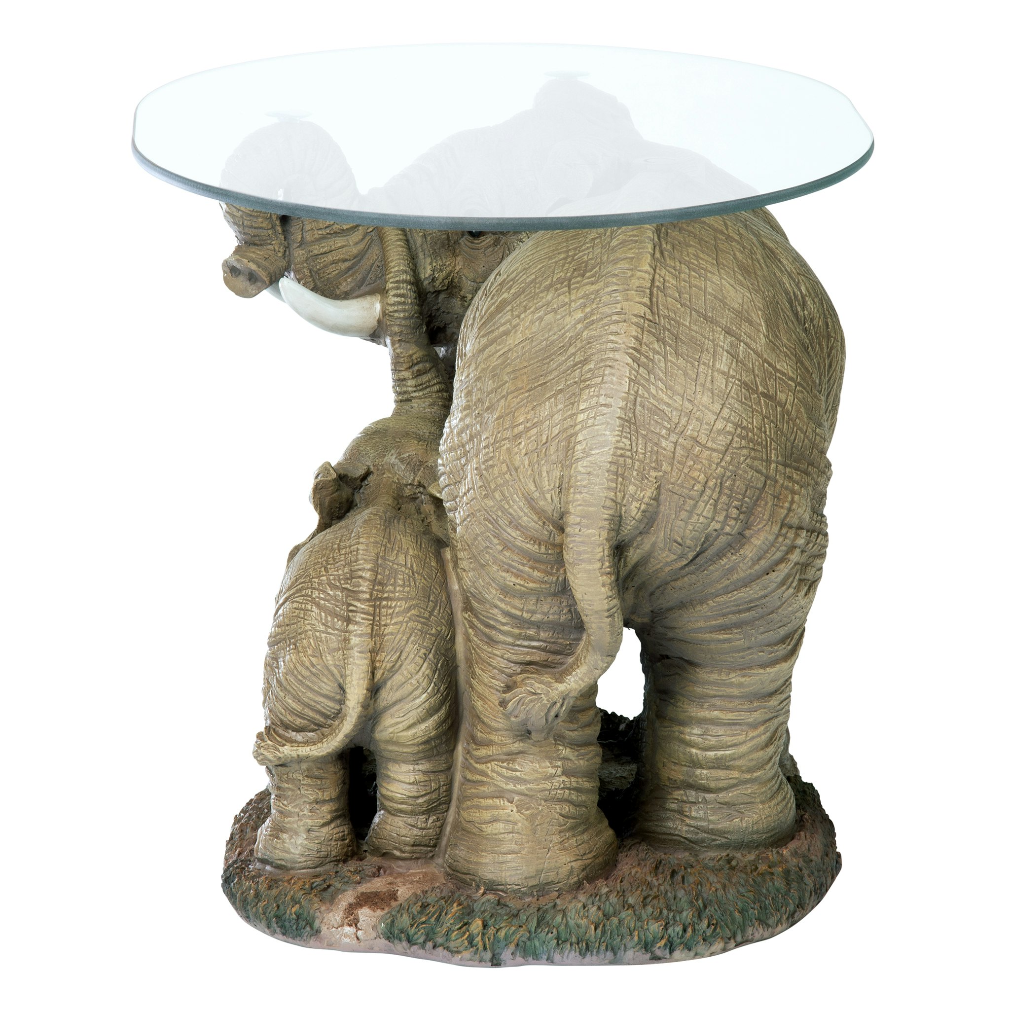 Toscano - Elephant Majesty Glass-Topped Sculptural Coffee Table in Designer Resin