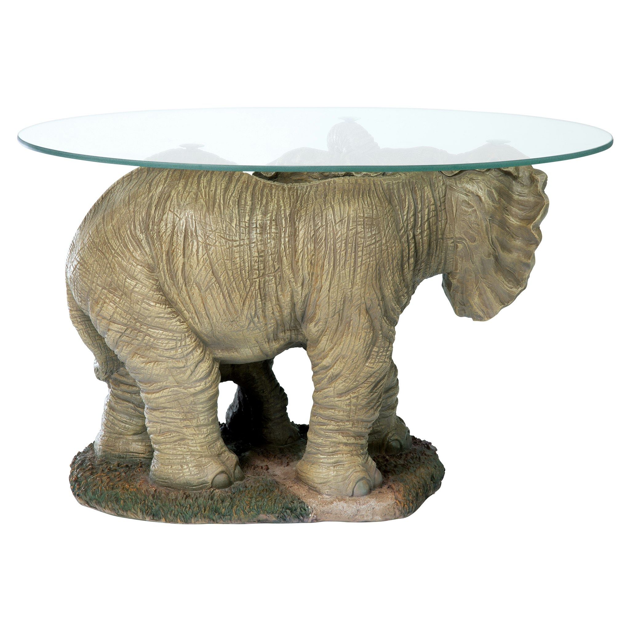 Toscano - Elephant Majesty Glass-Topped Sculptural Coffee Table in Designer Resin