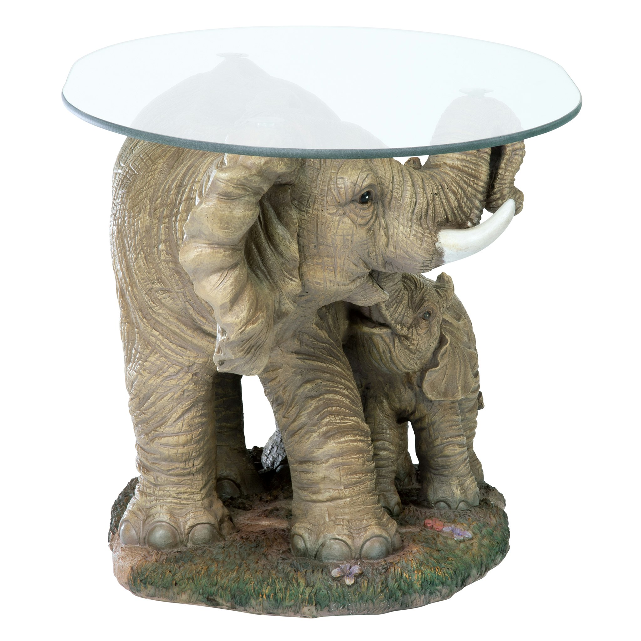 Toscano - Elephant Majesty Glass-Topped Sculptural Coffee Table in Designer Resin