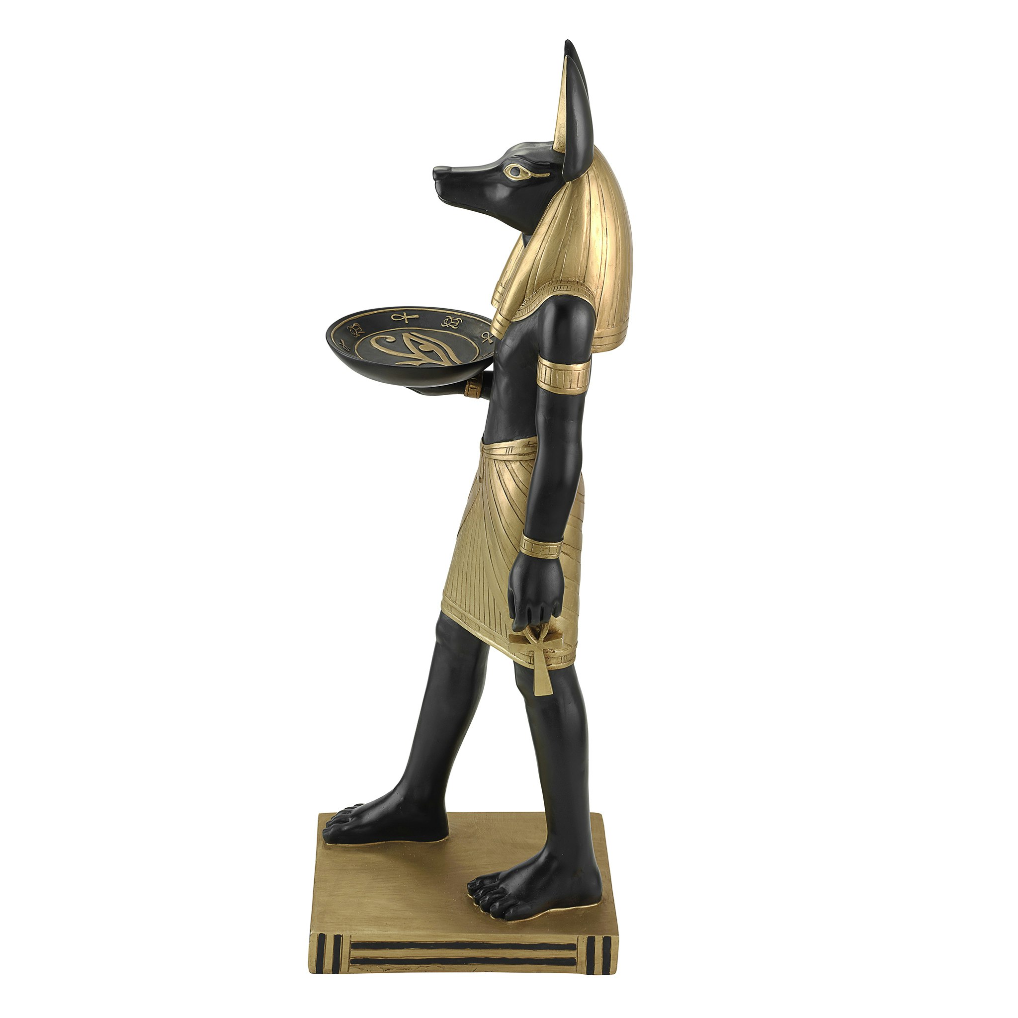 Toscano - Anubis Servant of the Egyptian Pharaohs Sculptural Pedestal Table in Black/Gold, Designer Resin