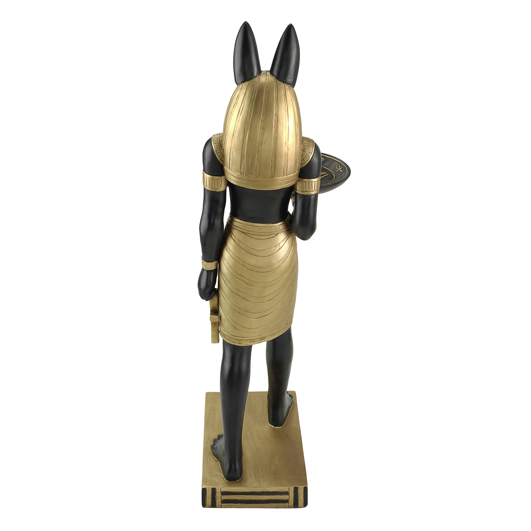 Toscano - Anubis Servant of the Egyptian Pharaohs Sculptural Pedestal Table in Black/Gold, Designer Resin