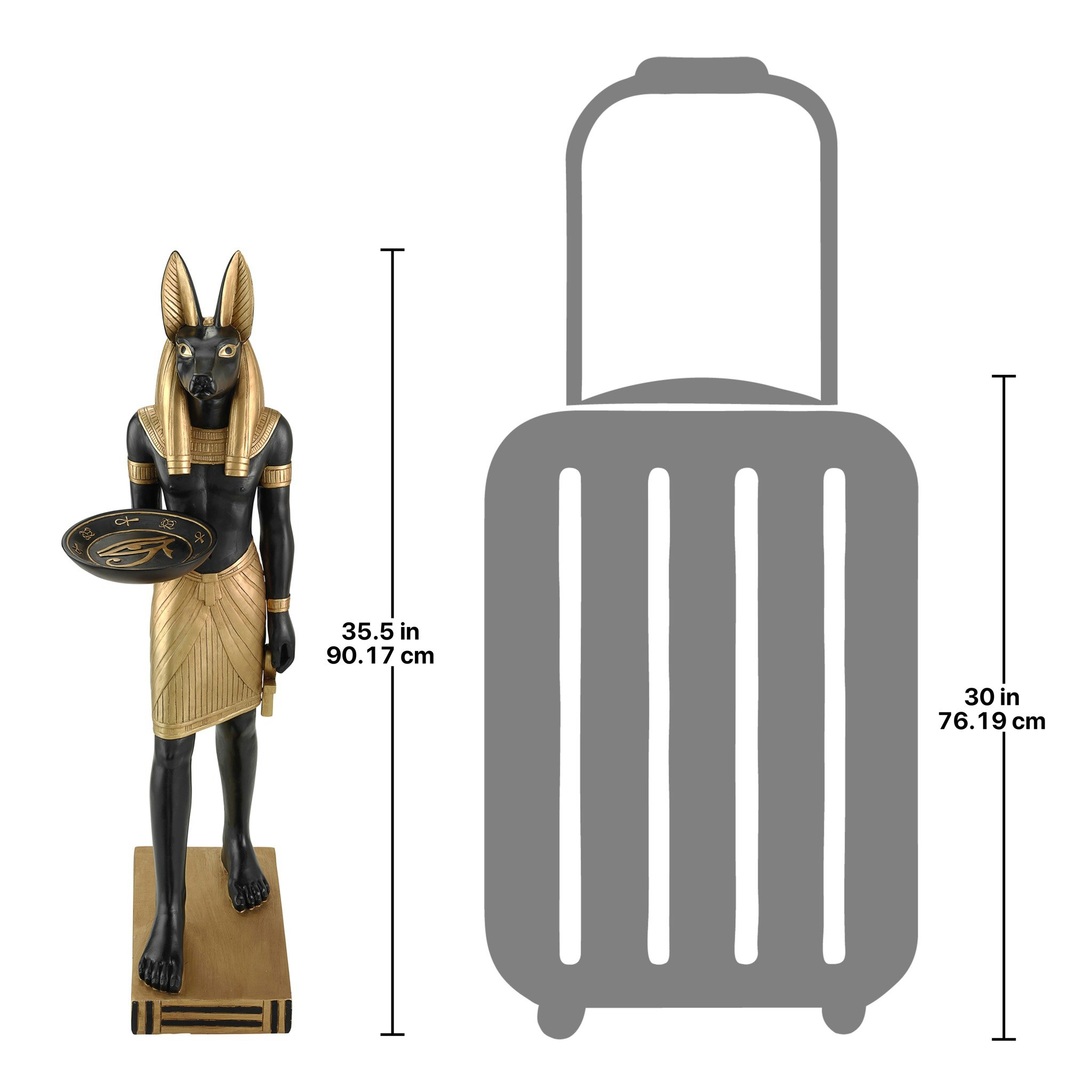 Toscano - Anubis Servant of the Egyptian Pharaohs Sculptural Pedestal Table in Black/Gold, Designer Resin