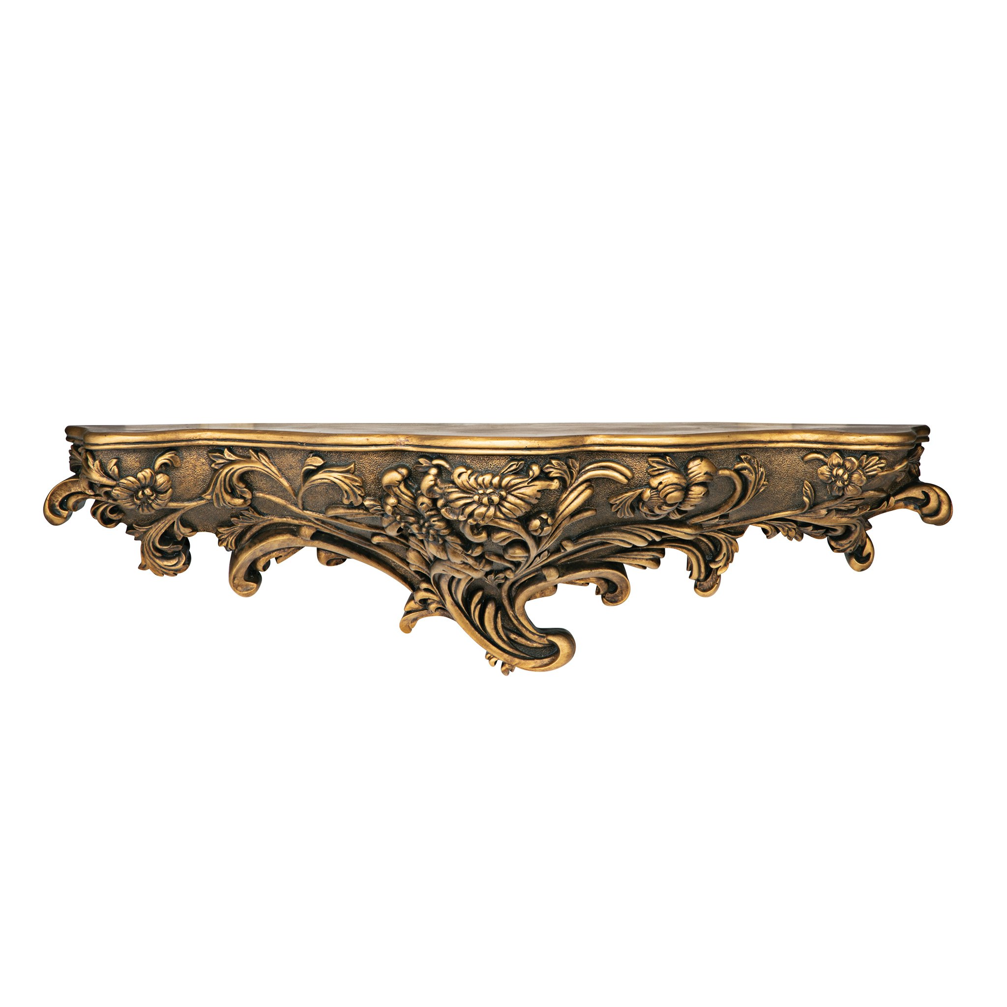 Toscano™ Brussels Floral Art Nouveau Sculptural Wall Shelf - Gold, Designer Resin