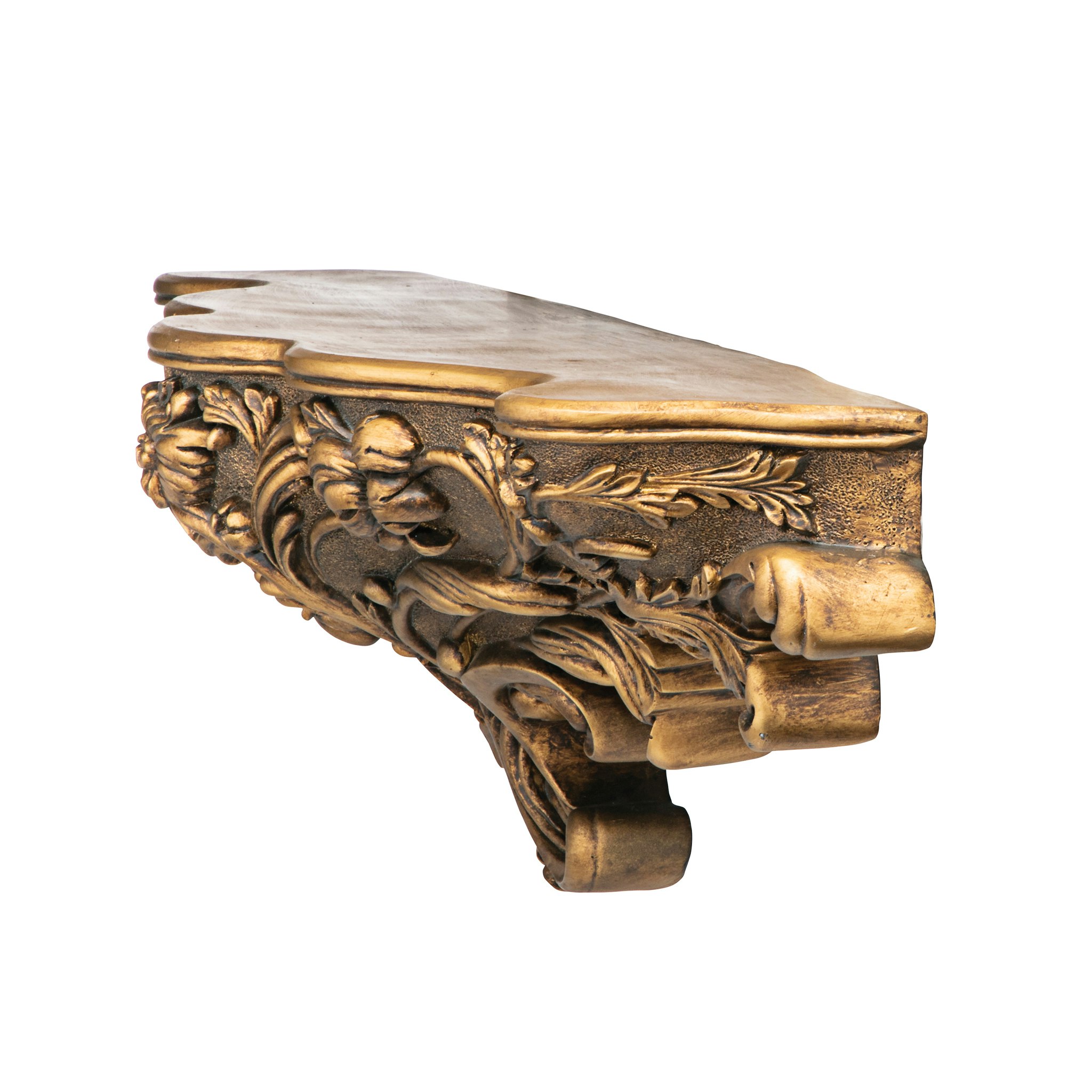 Toscano™ Brussels Floral Art Nouveau Sculptural Wall Shelf - Gold, Designer Resin