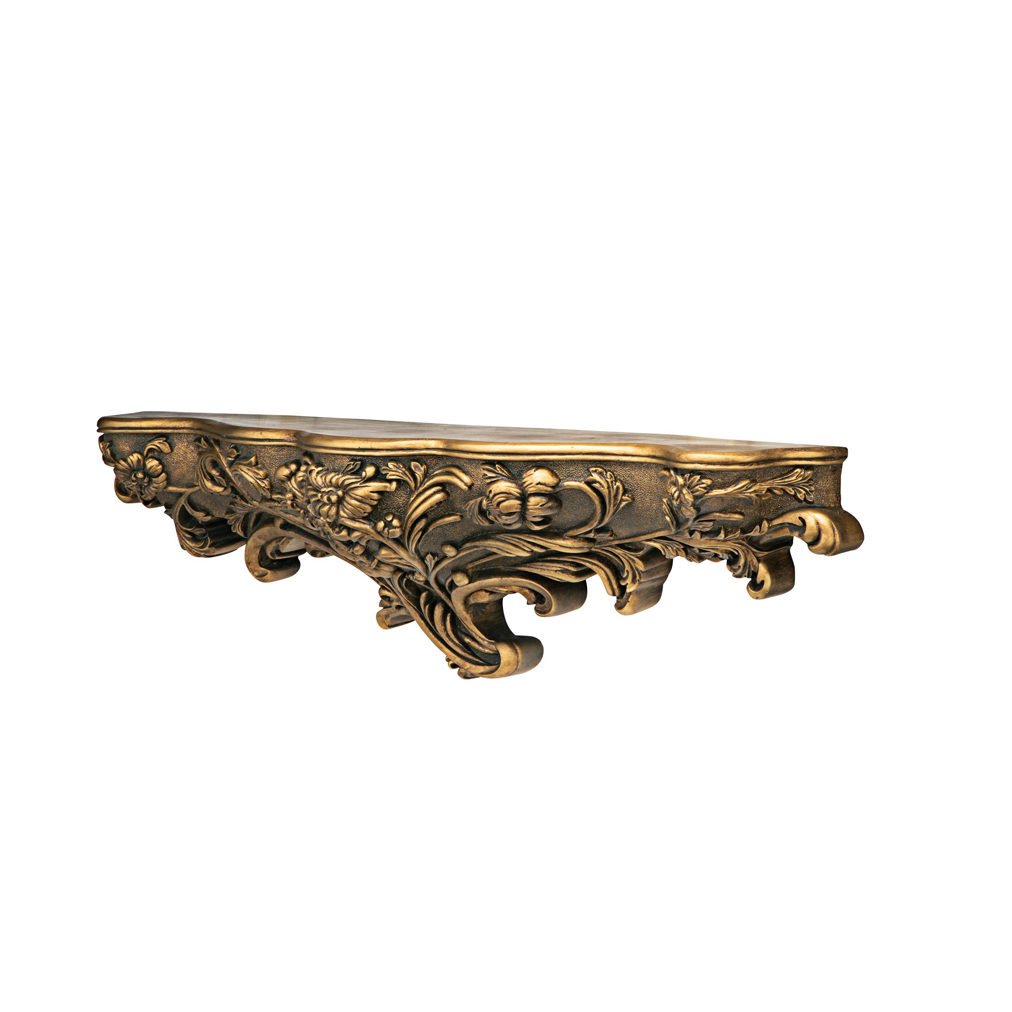 Toscano™ Brussels Floral Art Nouveau Sculptural Wall Shelf - Gold, Designer Resin