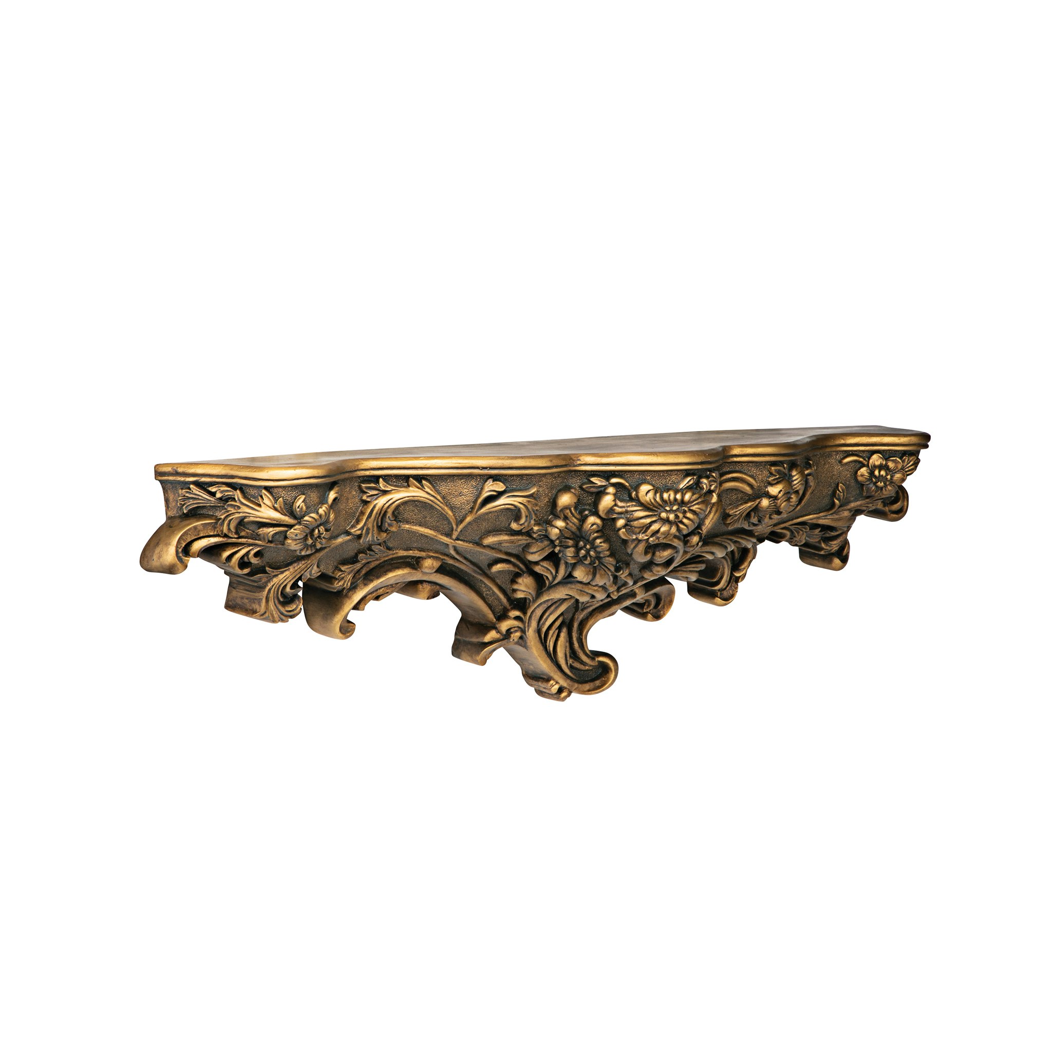 Toscano™ Brussels Floral Art Nouveau Sculptural Wall Shelf - Gold, Designer Resin