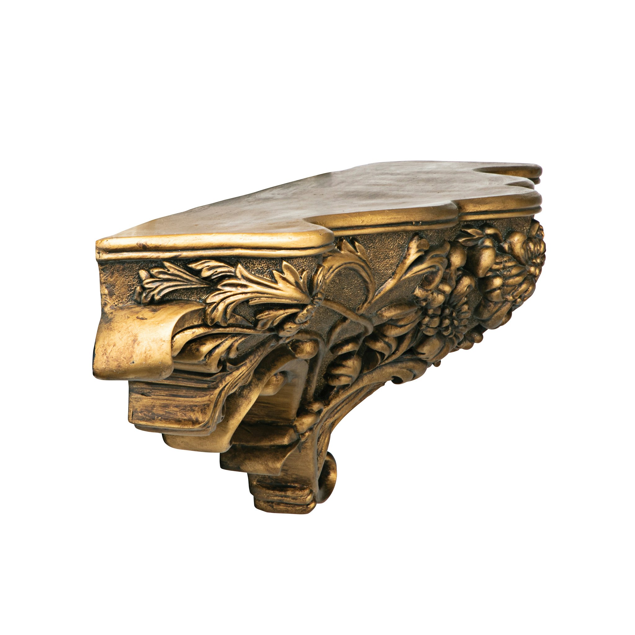 Toscano™ Brussels Floral Art Nouveau Sculptural Wall Shelf - Gold, Designer Resin