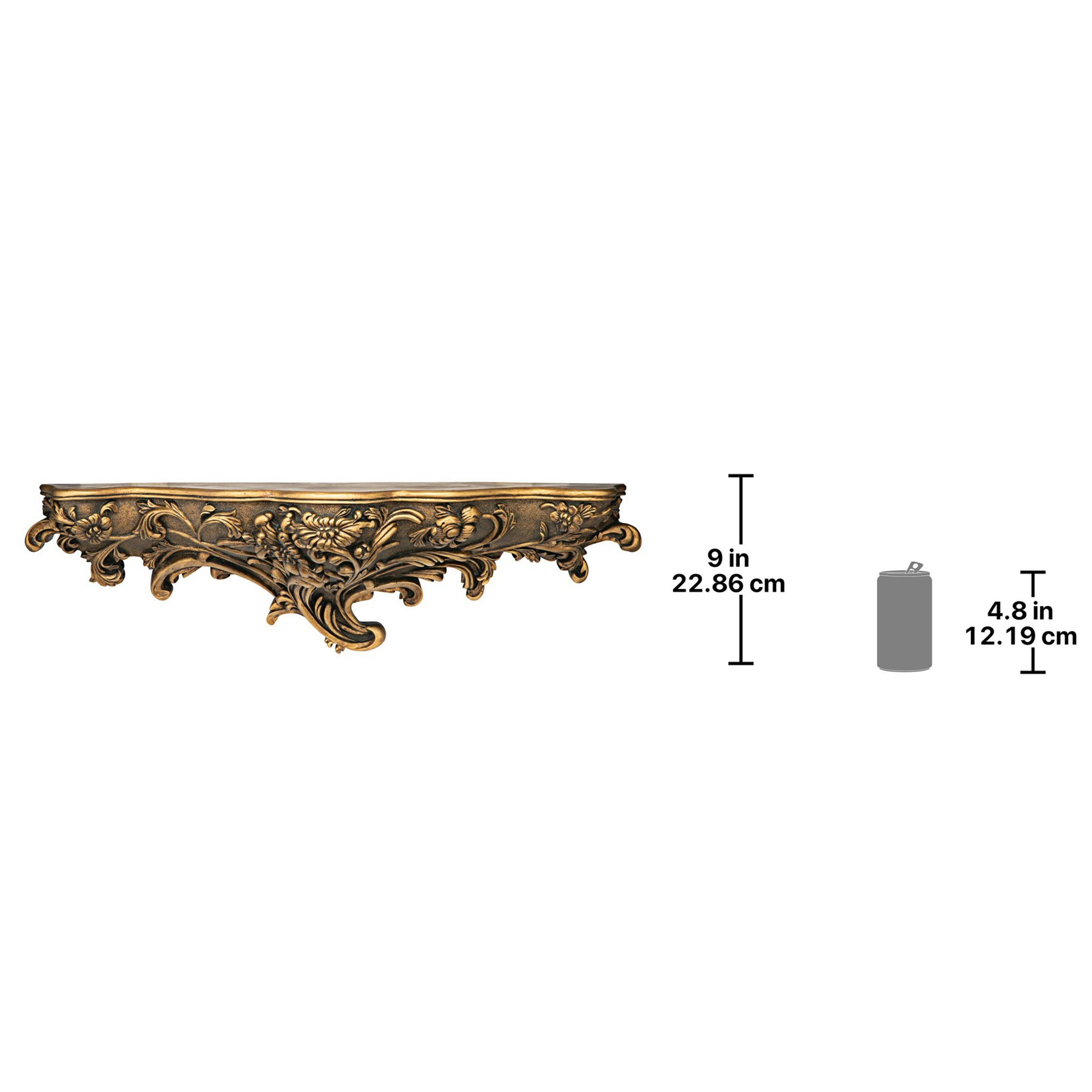 Toscano™ Brussels Floral Art Nouveau Sculptural Wall Shelf - Gold, Designer Resin