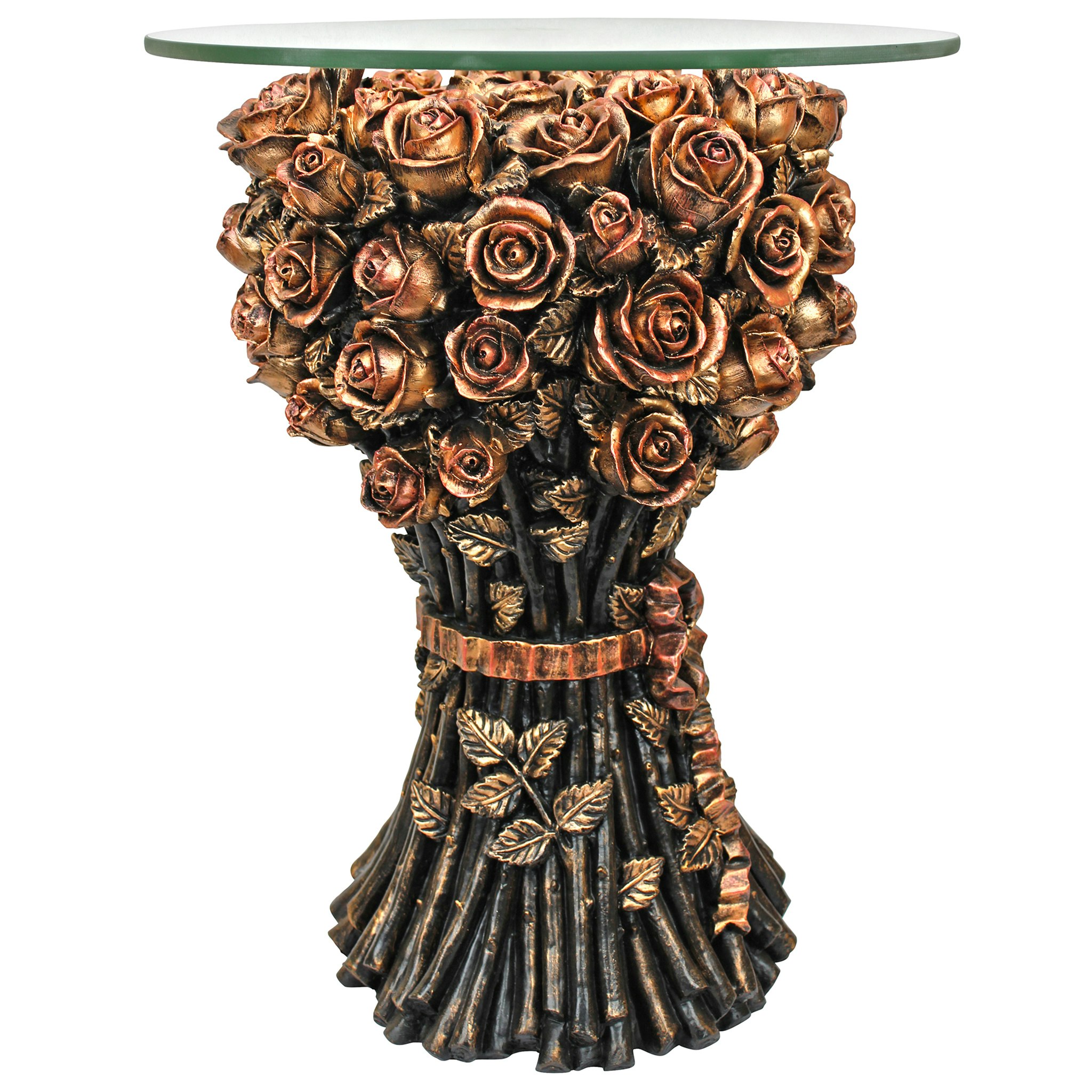 Toscano - Bouquet of Roses Sculptural Table in Gold, Designer Resin