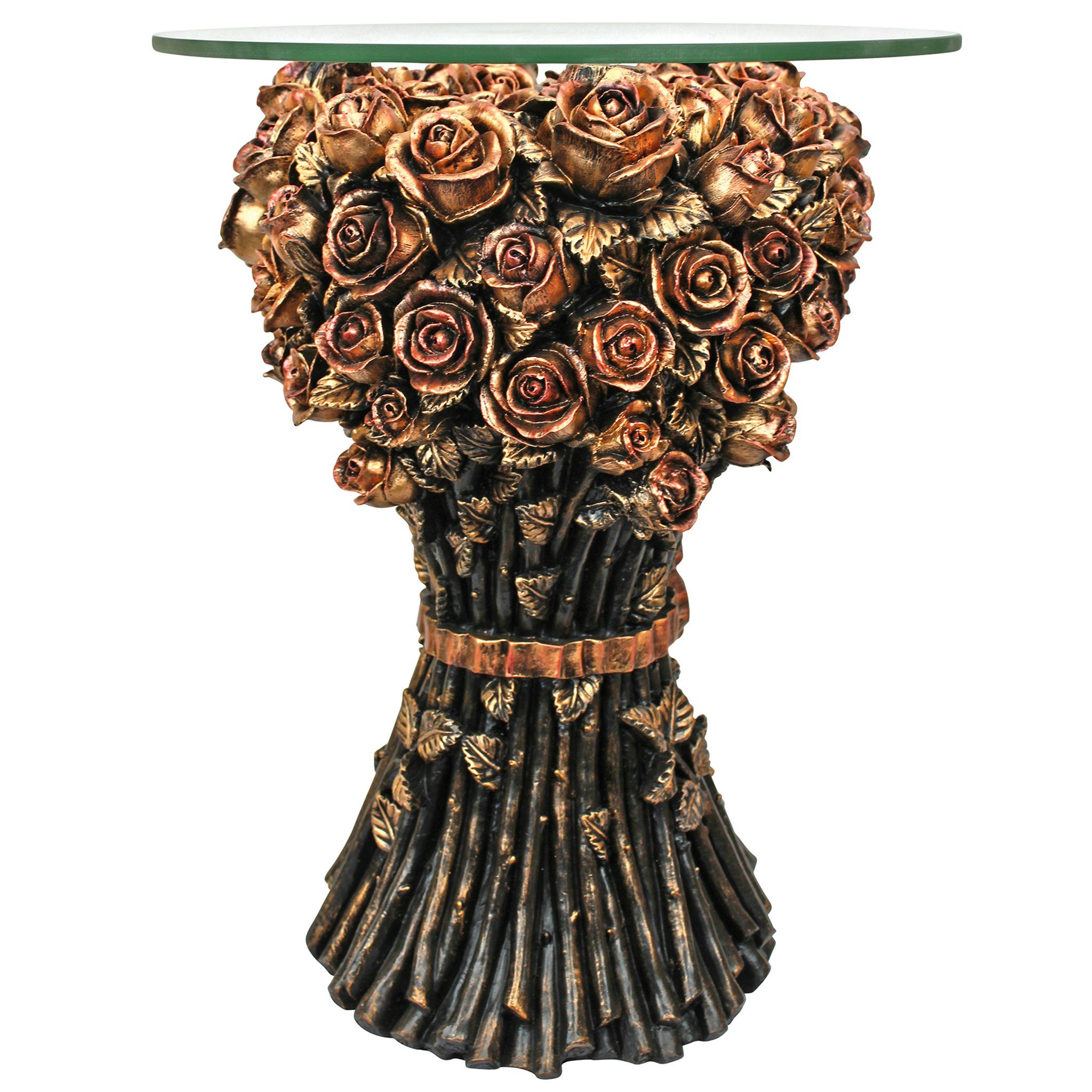 Toscano - Bouquet of Roses Sculptural Table in Gold, Designer Resin