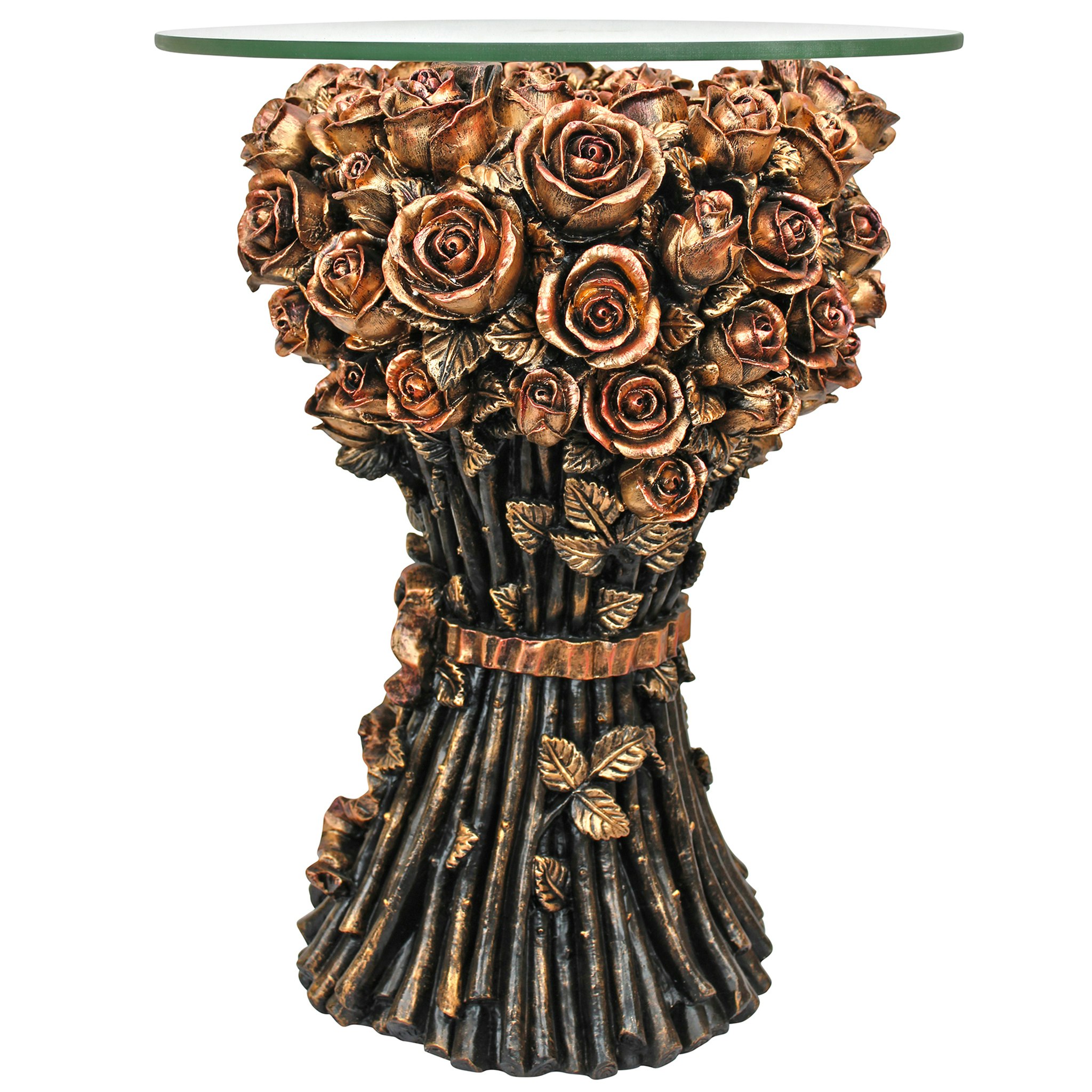 Toscano - Bouquet of Roses Sculptural Table in Gold, Designer Resin