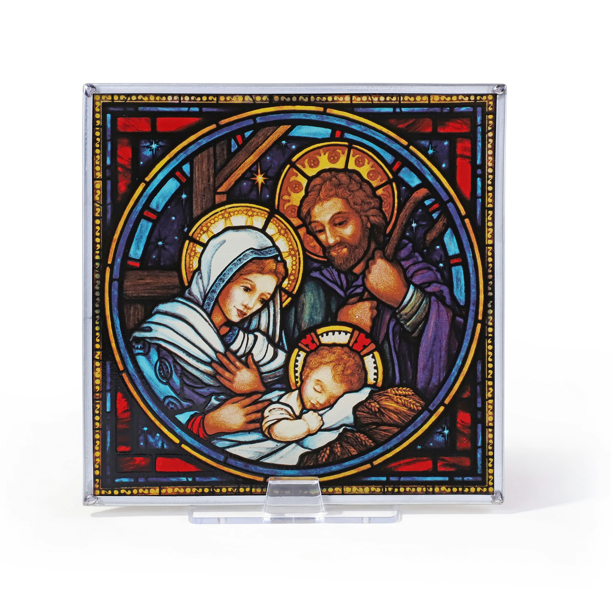 Toscano - The Holy Family Nativity Religious Art Glass Panel