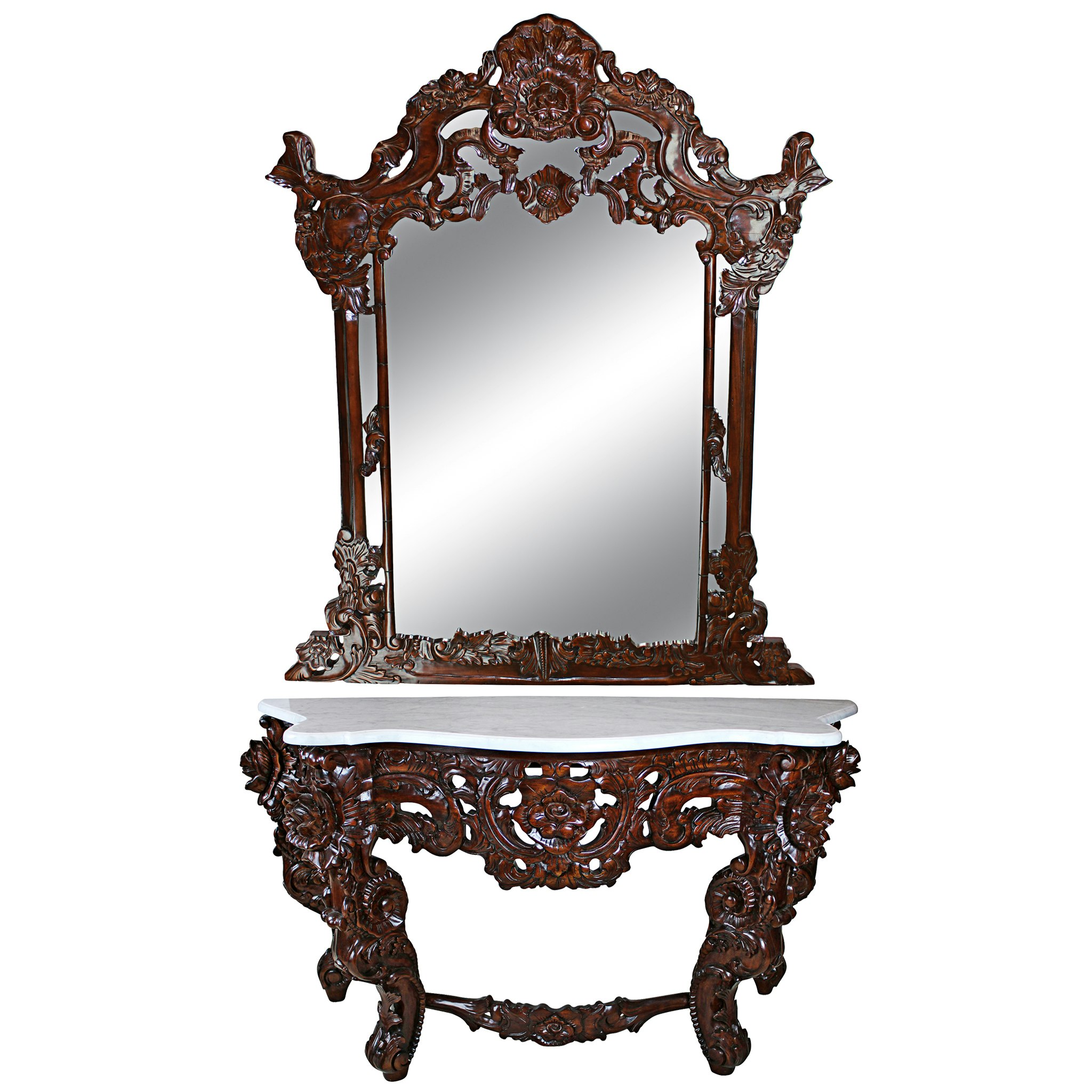 Toscano - Hapsburg Console Table with Mirror in Walnut, Mahogany