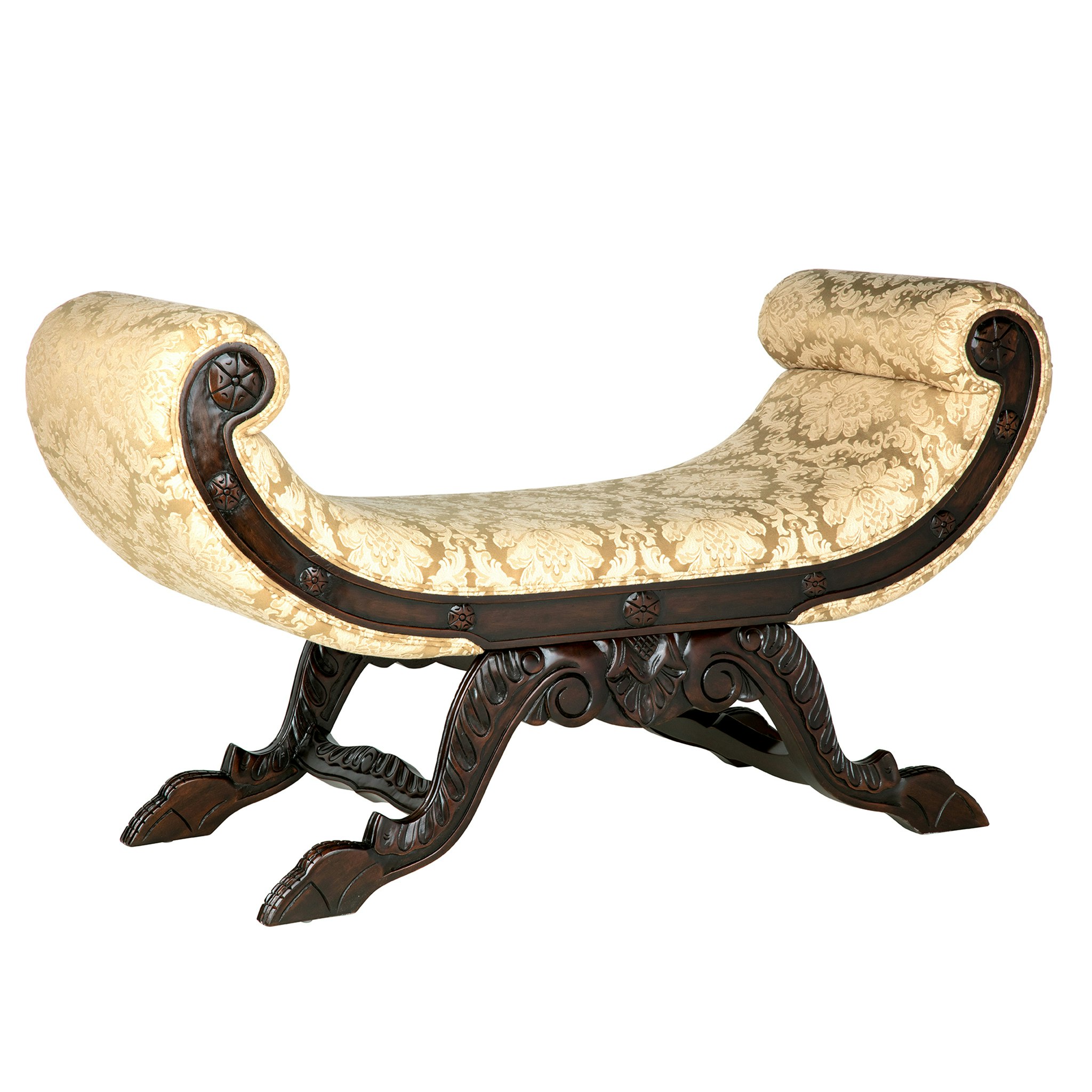 Toscano - Waldorf Rolled Arm Bench in Beige, Fabric/Mahogany