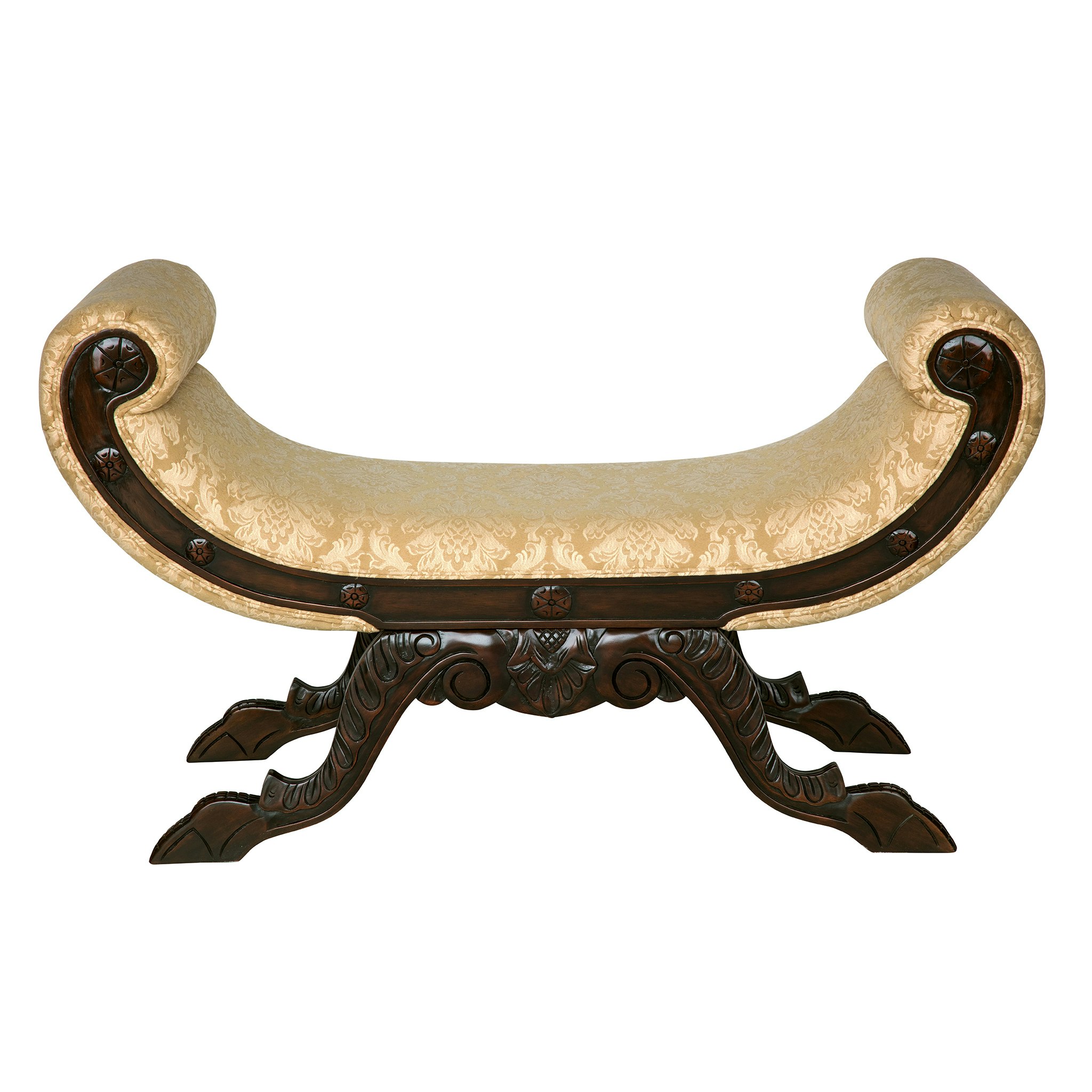 Toscano - Waldorf Rolled Arm Bench in Beige, Fabric/Mahogany