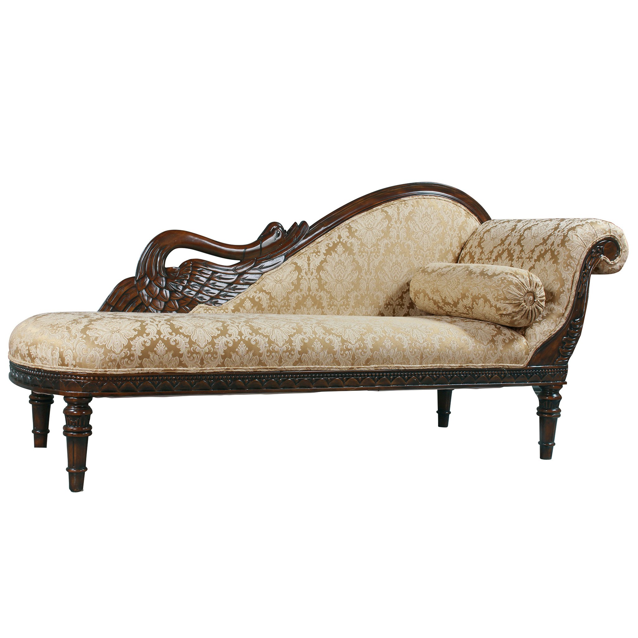 Toscano Swan Fainting Right Facing Couch - Beige, Fabric