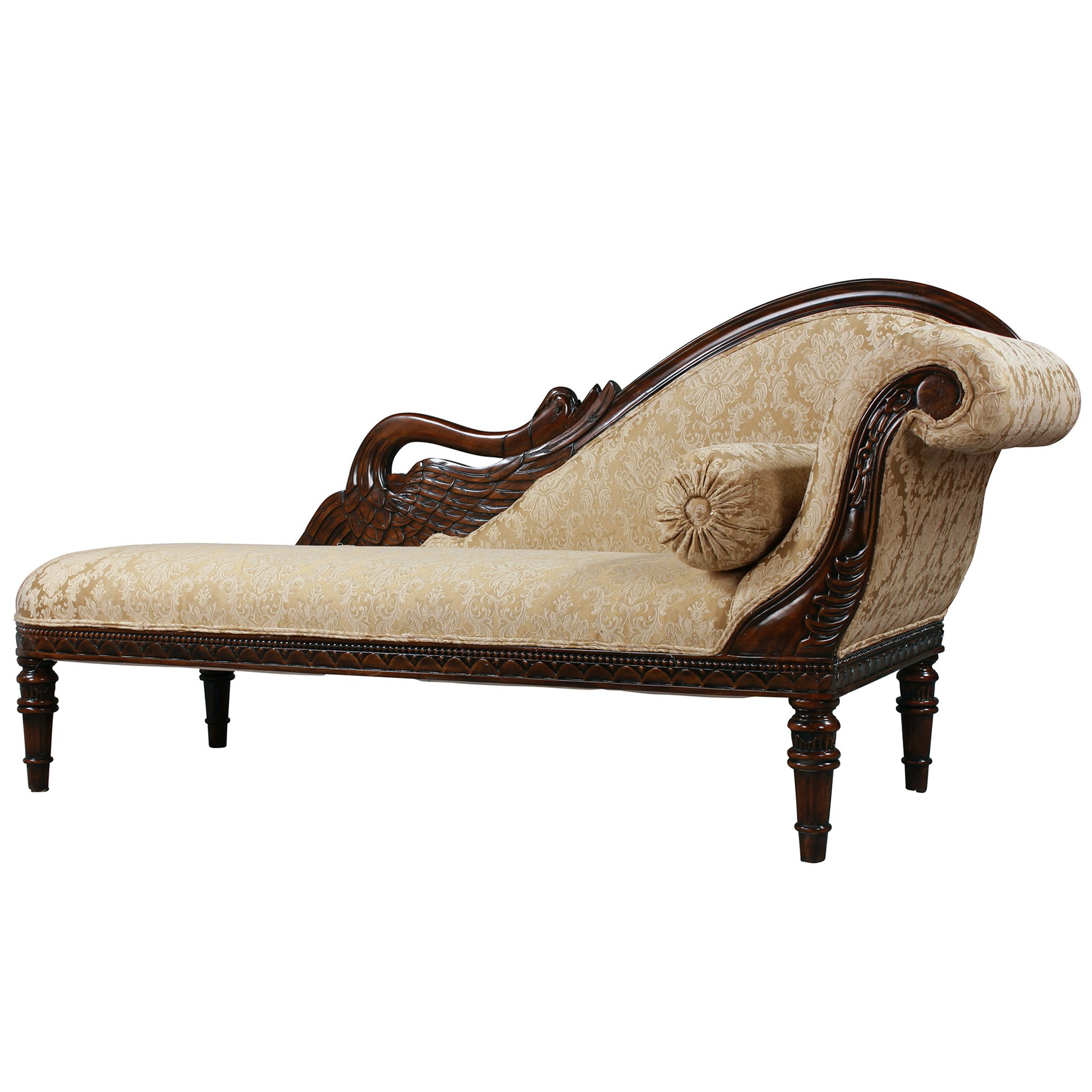 Toscano Swan Fainting Right Facing Couch - Beige, Fabric